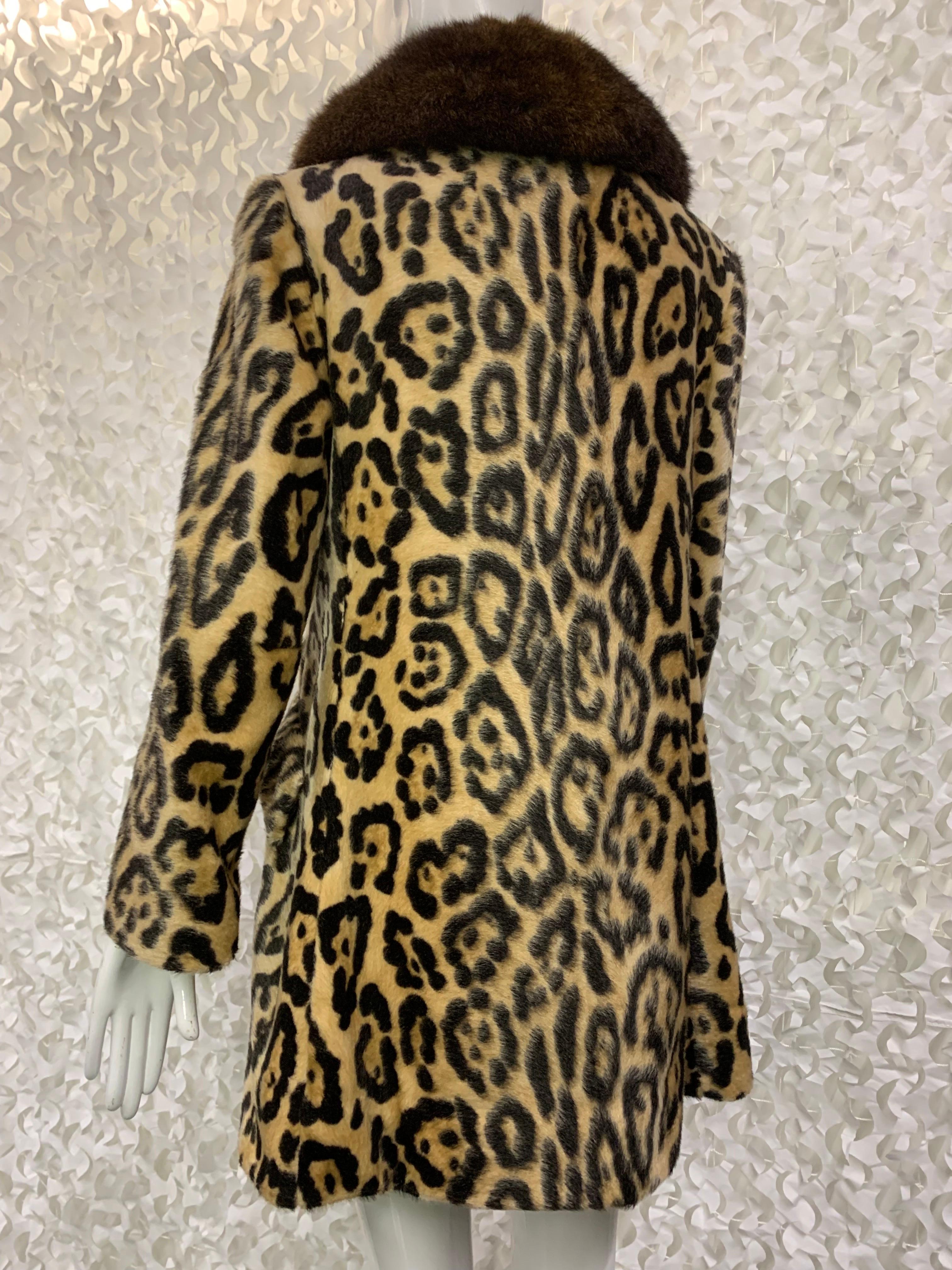 1960s Robert Meshekoff Faux Leopard Fur Double-Breasted Coat w Lush Fur Collar  For Sale 6