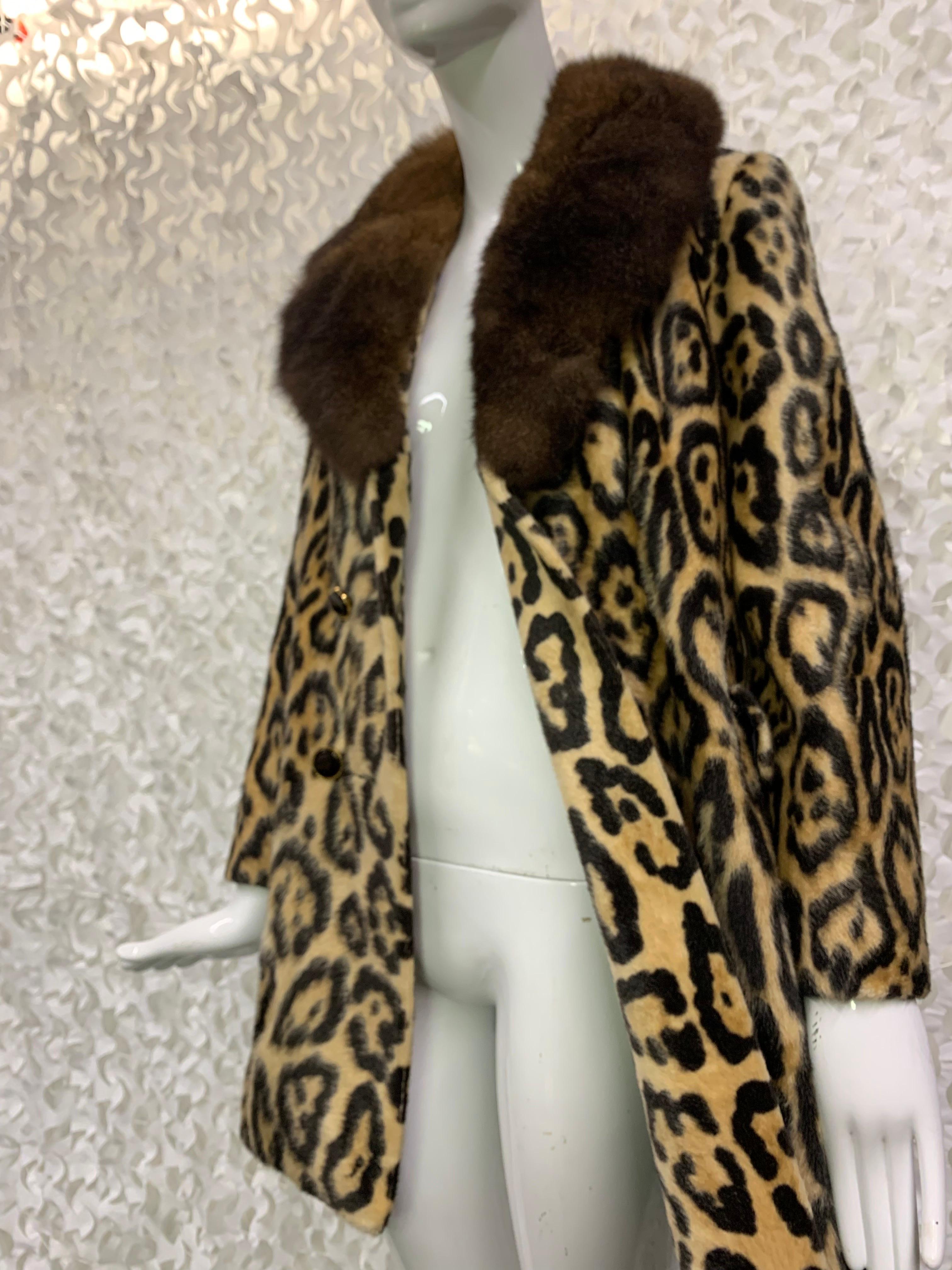 1960s Robert Meshekoff Faux Leopard Fur Double-Breasted Coat w Lush Fur Collar  For Sale 7
