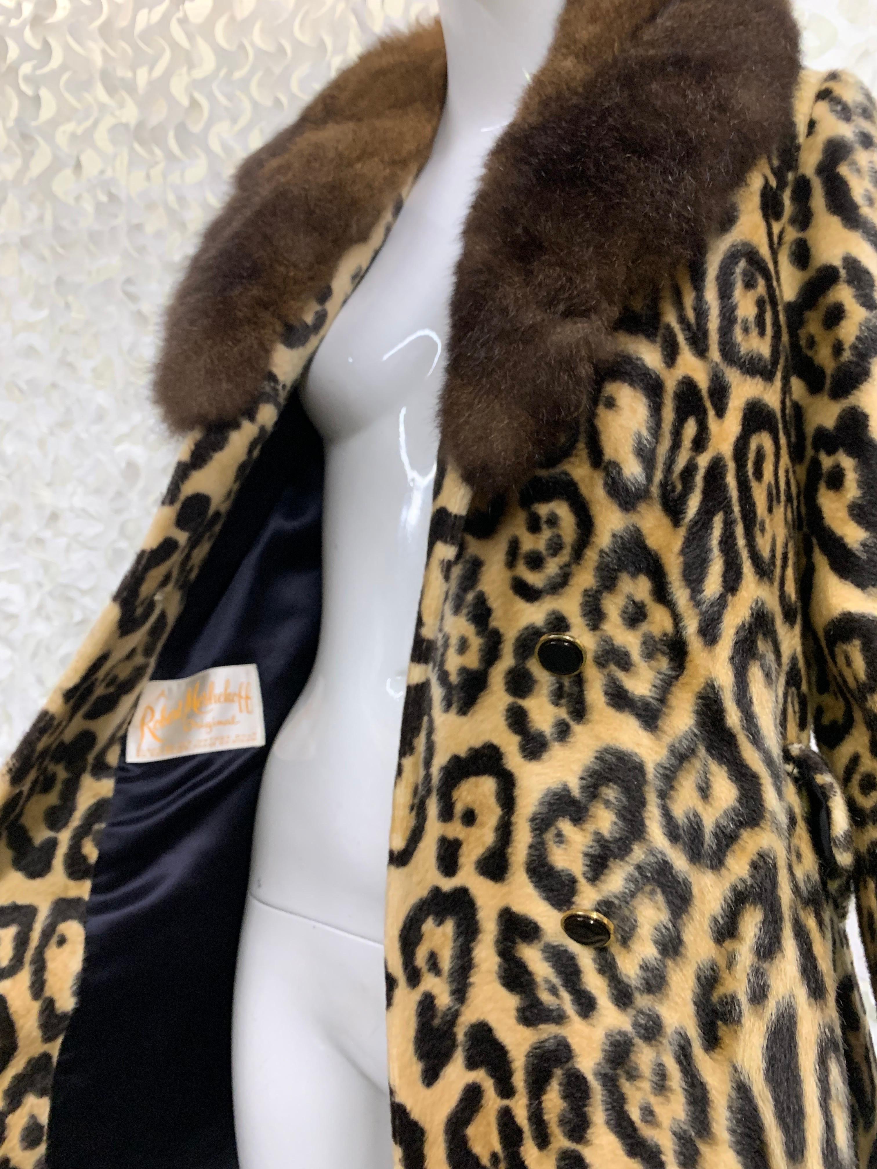 1960s Robert Meshekoff Faux Leopard Fur Double-Breasted Coat w Lush Fur Collar  For Sale 10