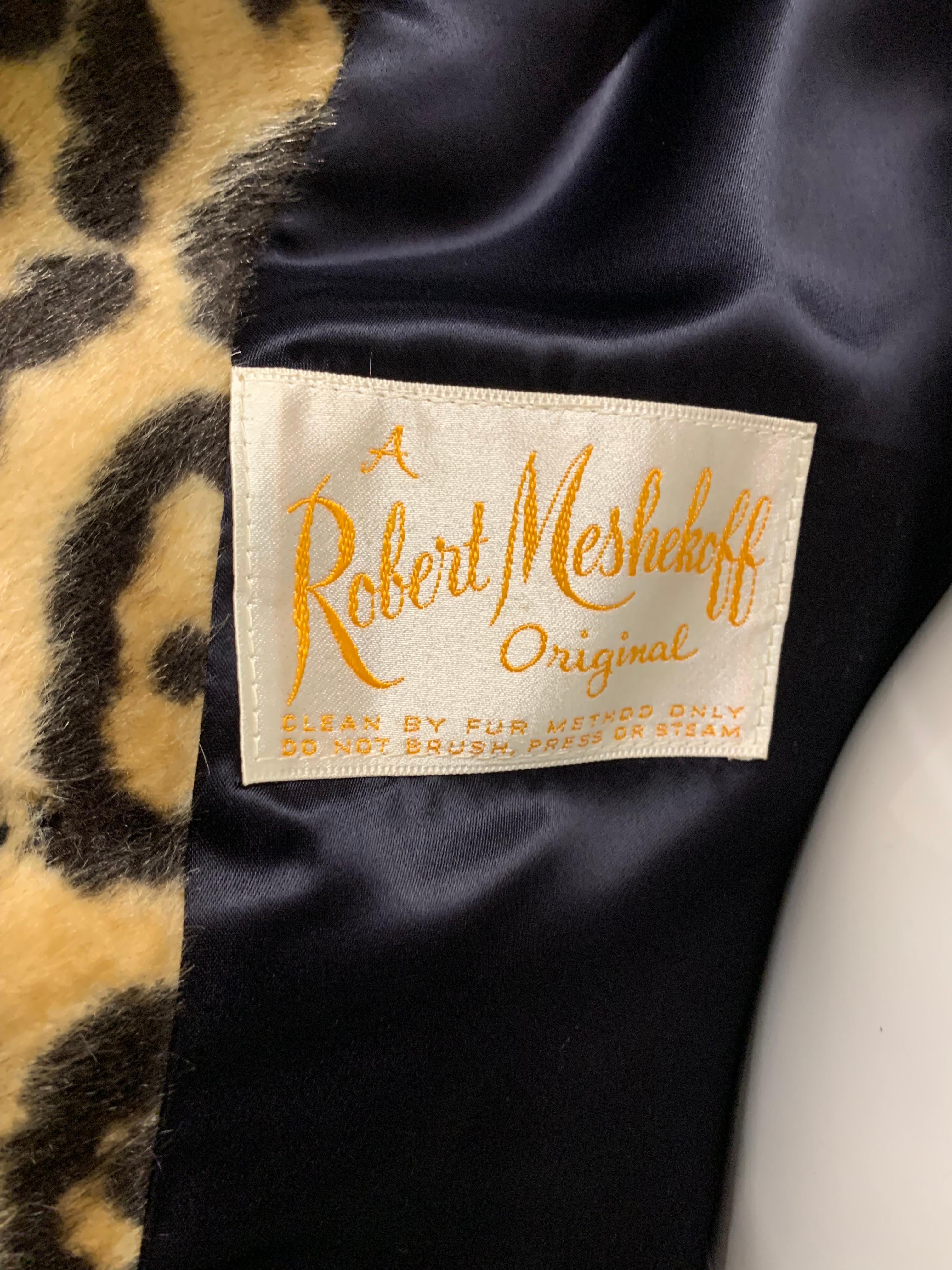1960s Robert Meshekoff Faux Leopard Fur Double-Breasted Coat w Lush Fur Collar  For Sale 11