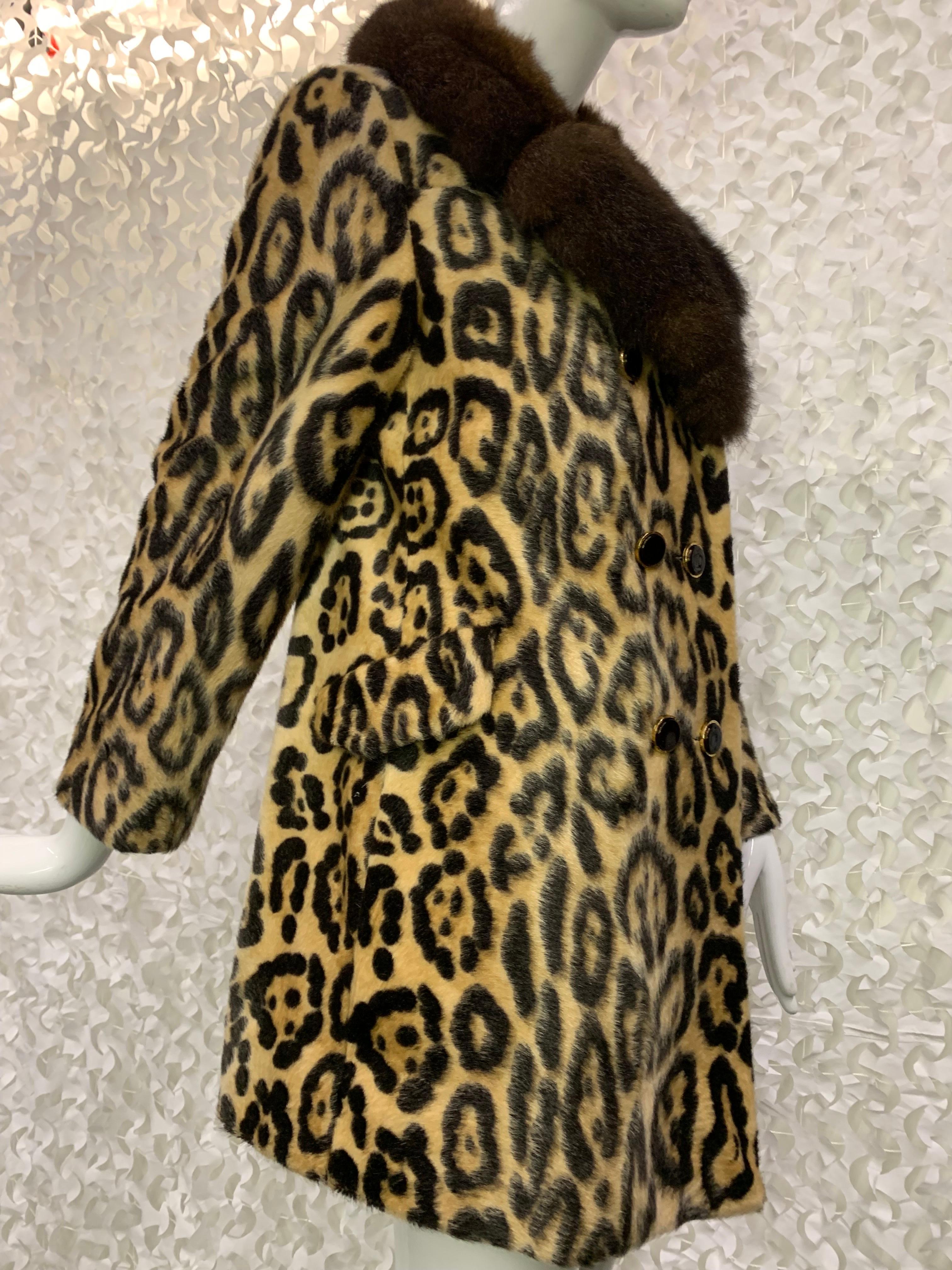 1960s Robert Meshekoff Faux Leopard Fur Double-Breasted Coat w Lush Fur Collar  In Excellent Condition For Sale In Gresham, OR