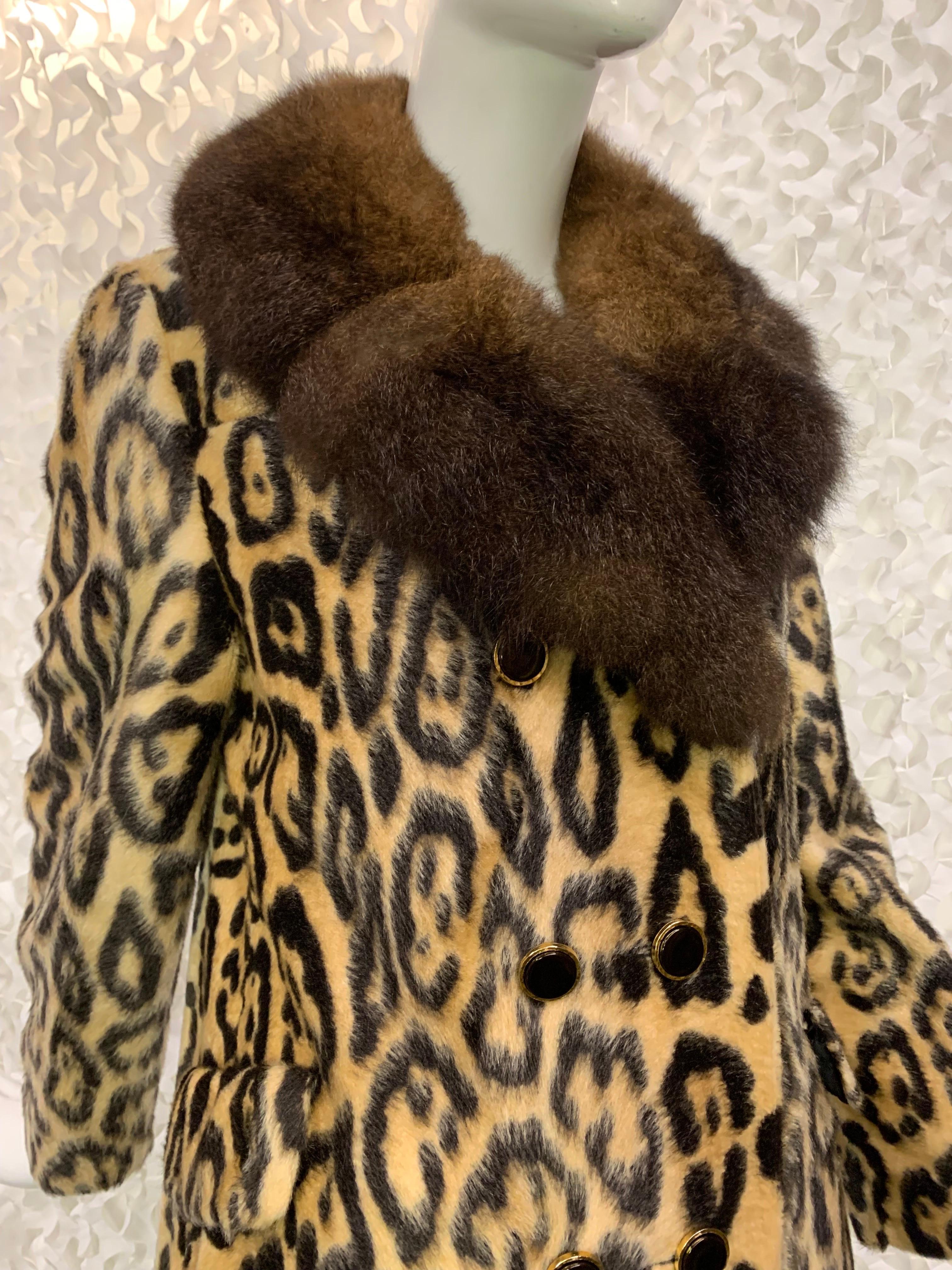 Women's 1960s Robert Meshekoff Faux Leopard Fur Double-Breasted Coat w Lush Fur Collar  For Sale