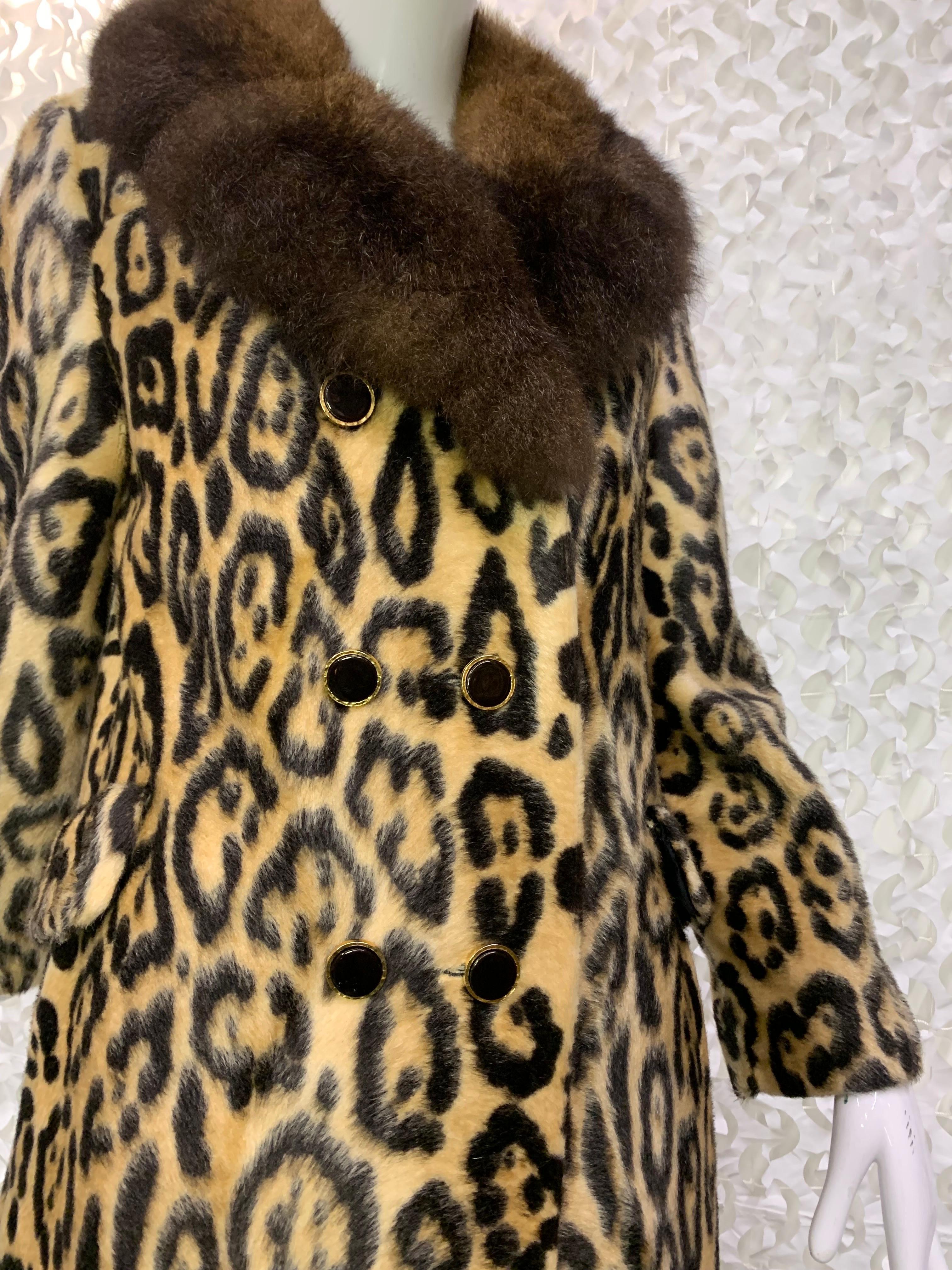 1960s Robert Meshekoff Faux Leopard Fur Double-Breasted Coat w Lush Fur Collar  For Sale 1