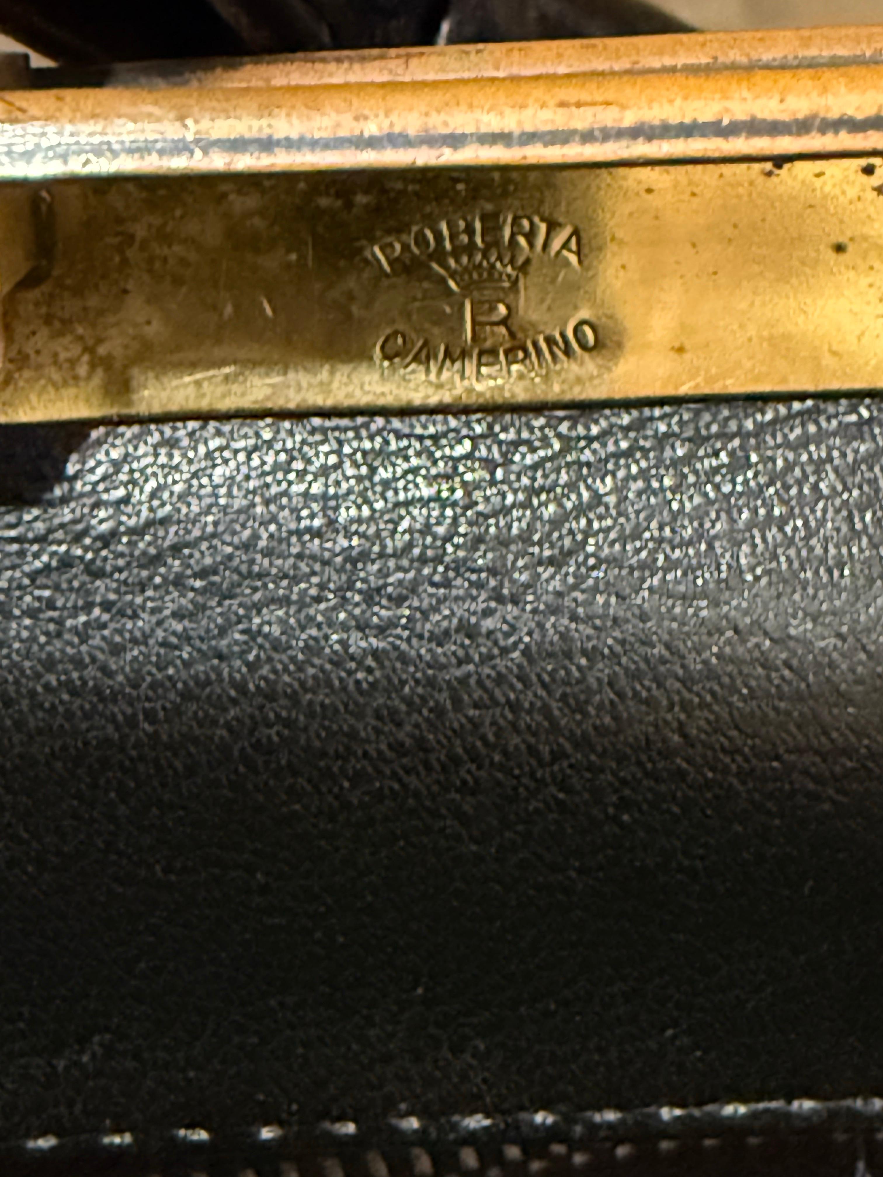 1960 Roberta Di Camerino Sac à main en cuir tressé brun-noir avec cadre à clous de bronze en vente 10