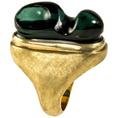 1960s Roberto Burle Marx Forma Livre Carved Tourmaline and Gold Ring