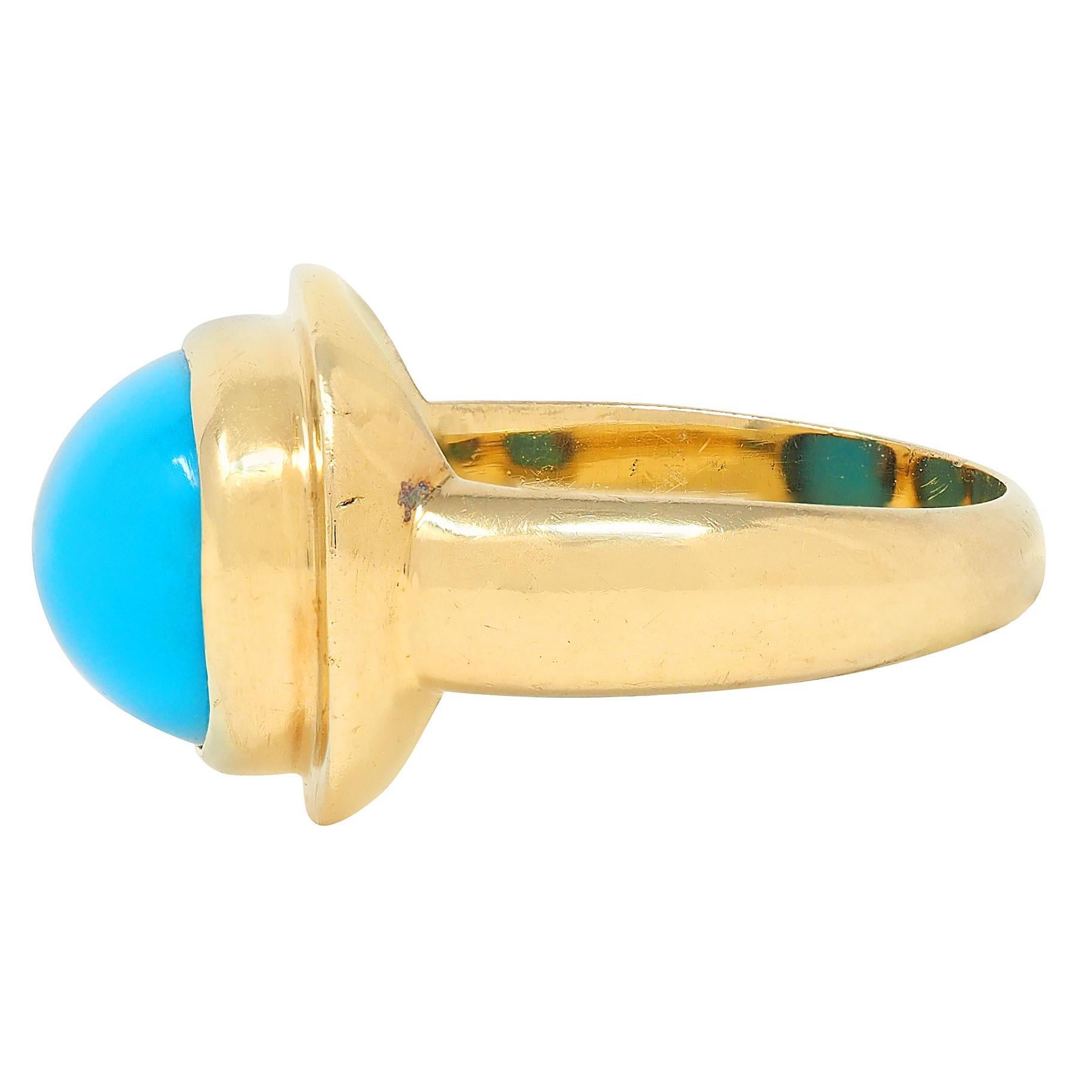 1960's Robin's Egg Turquoise or jaune 18 carats Vintage Cabochon Ring Excellent état - En vente à Philadelphia, PA