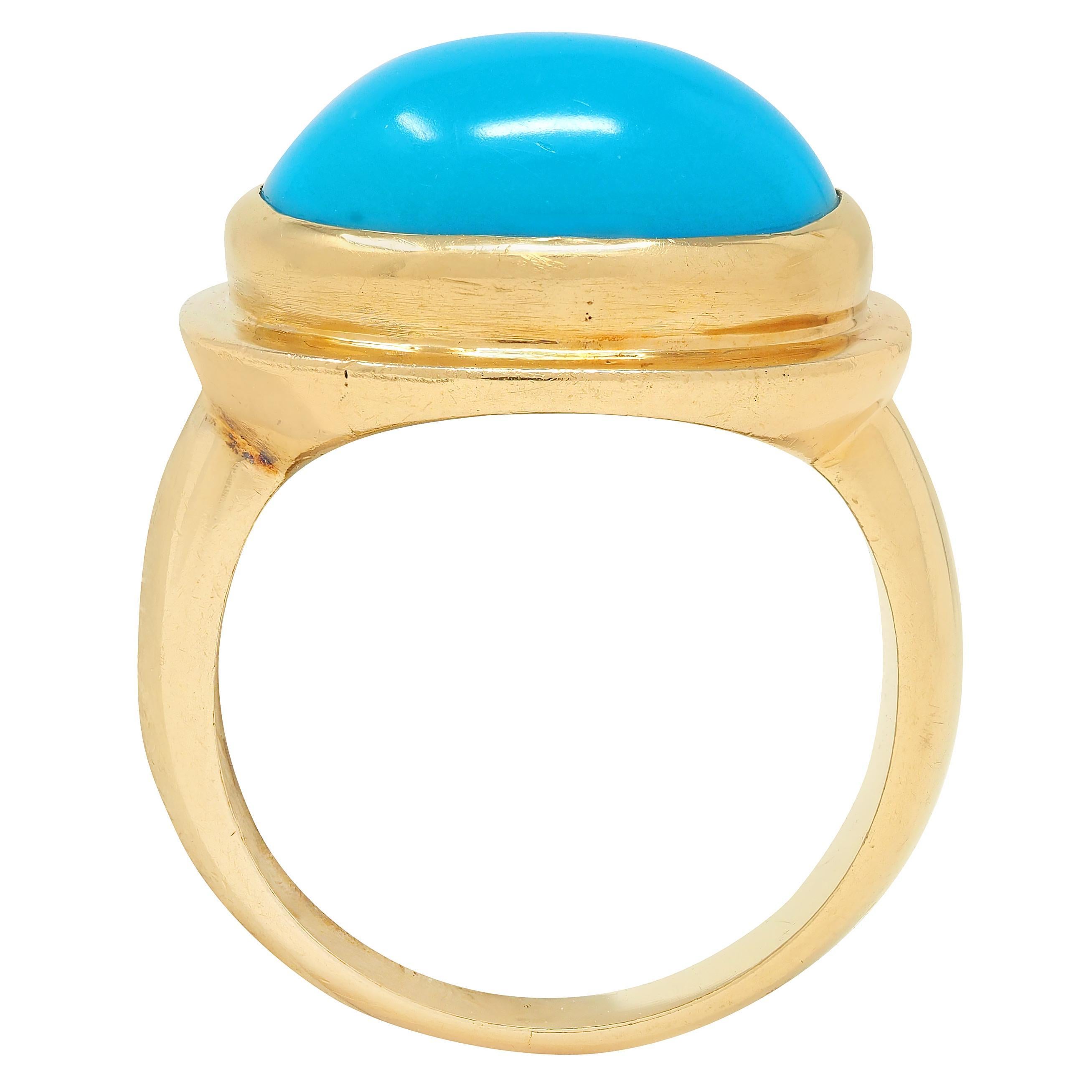 1960's Robin's Egg Turquoise or jaune 18 carats Vintage Cabochon Ring Pour femmes en vente