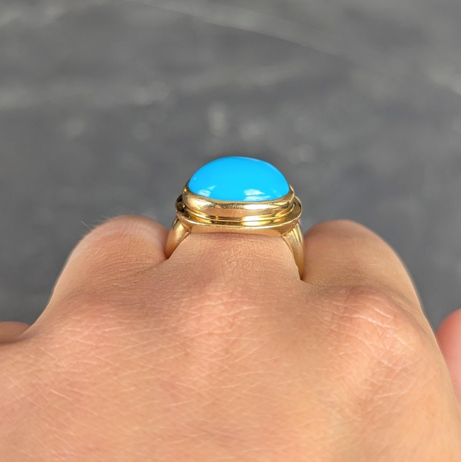 1960's Robin's Egg Turquoise or jaune 18 carats Vintage Cabochon Ring en vente 1