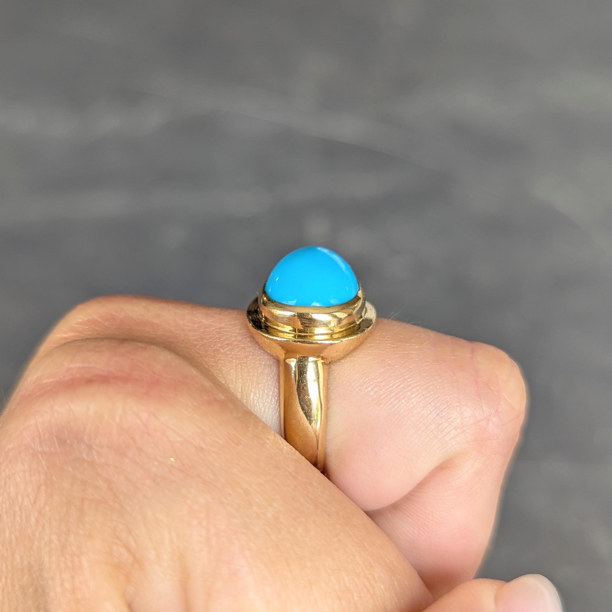 1960's Robin's Egg Turquoise or jaune 18 carats Vintage Cabochon Ring en vente 2
