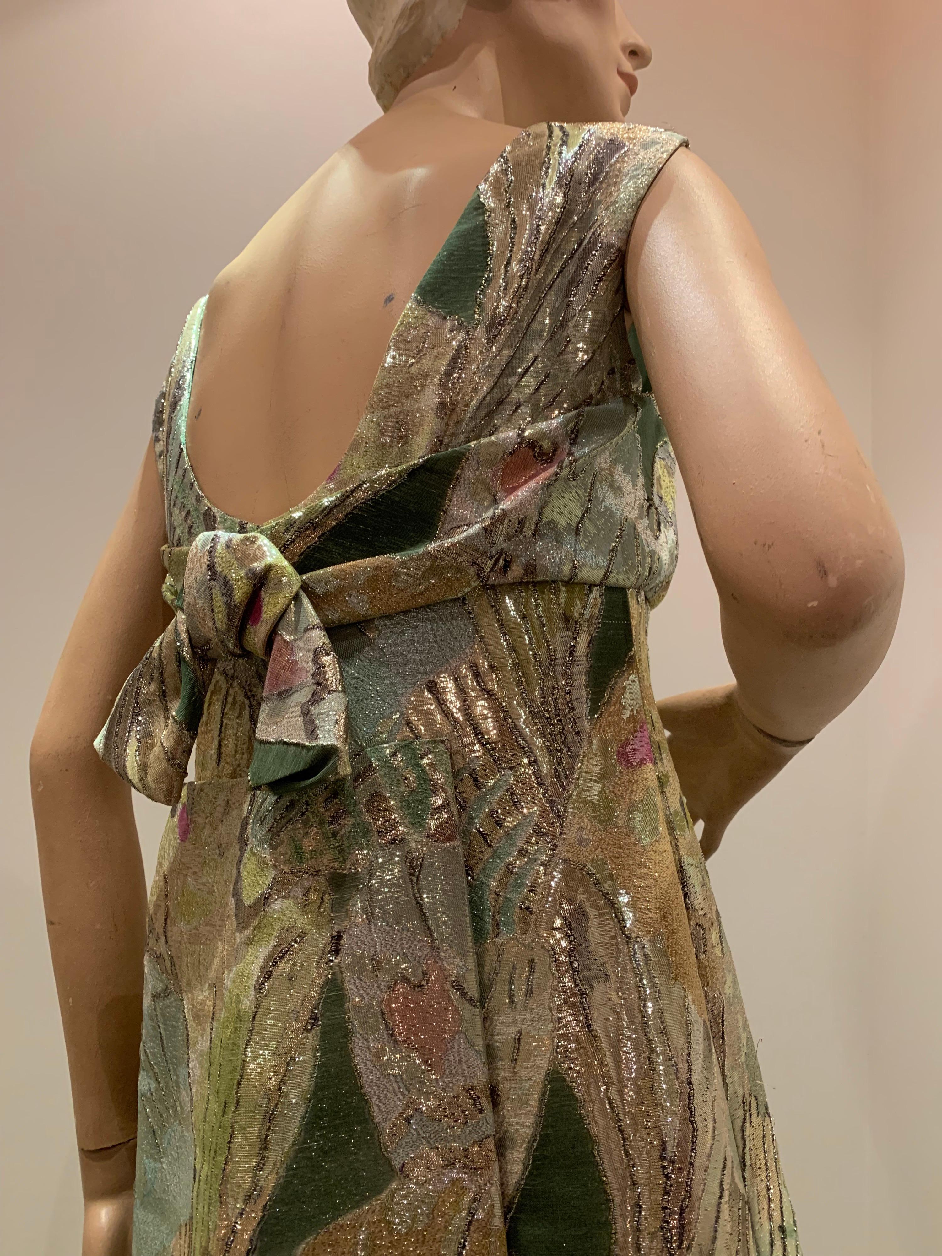 1960s Rochá  Butterfly Wing Patterned Lamé Brocade Empire Evening Gown W/ Bow 2