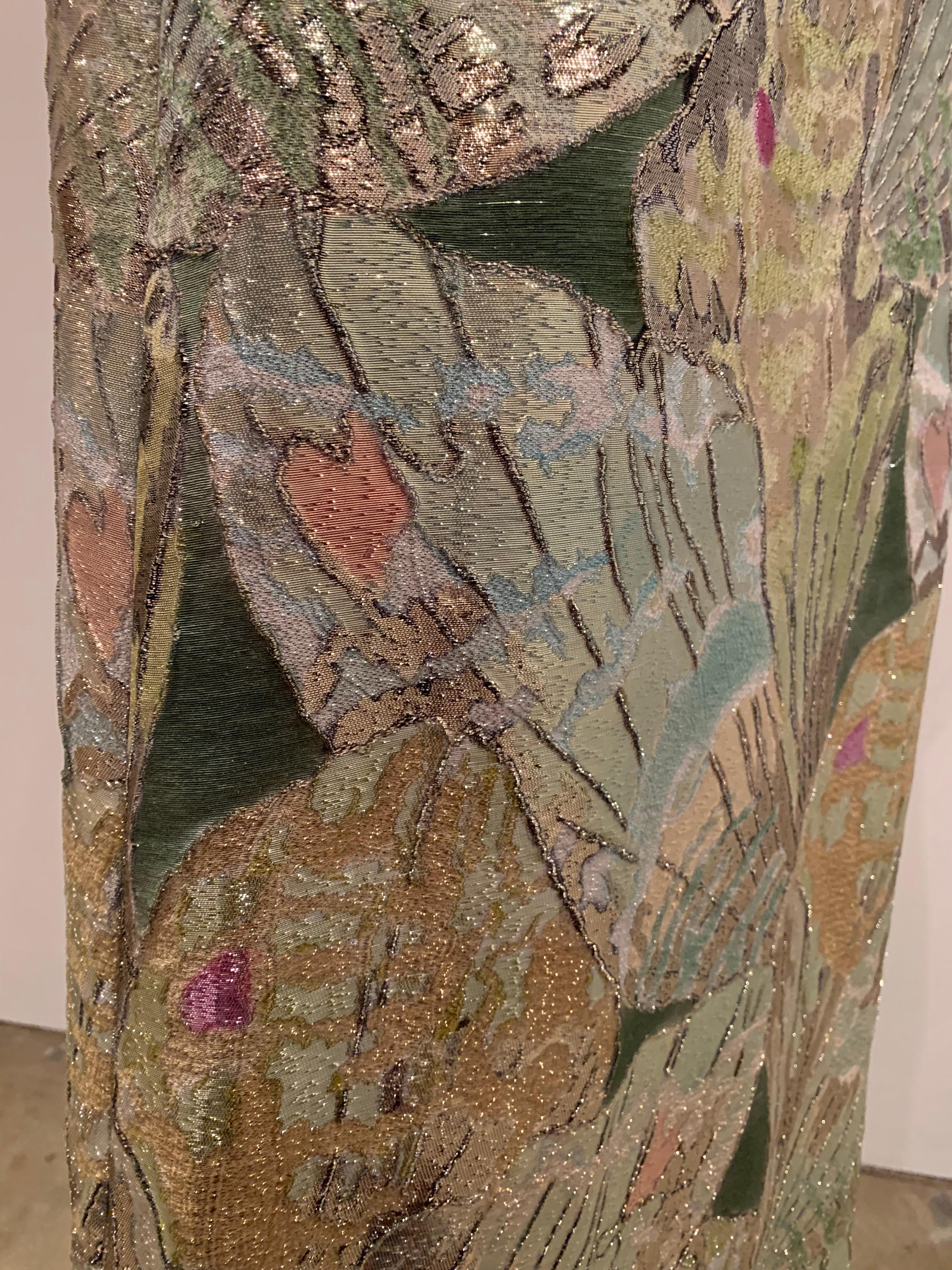 1960s Rochá  Butterfly Wing Patterned Lamé Brocade Empire Evening Gown W/ Bow 4