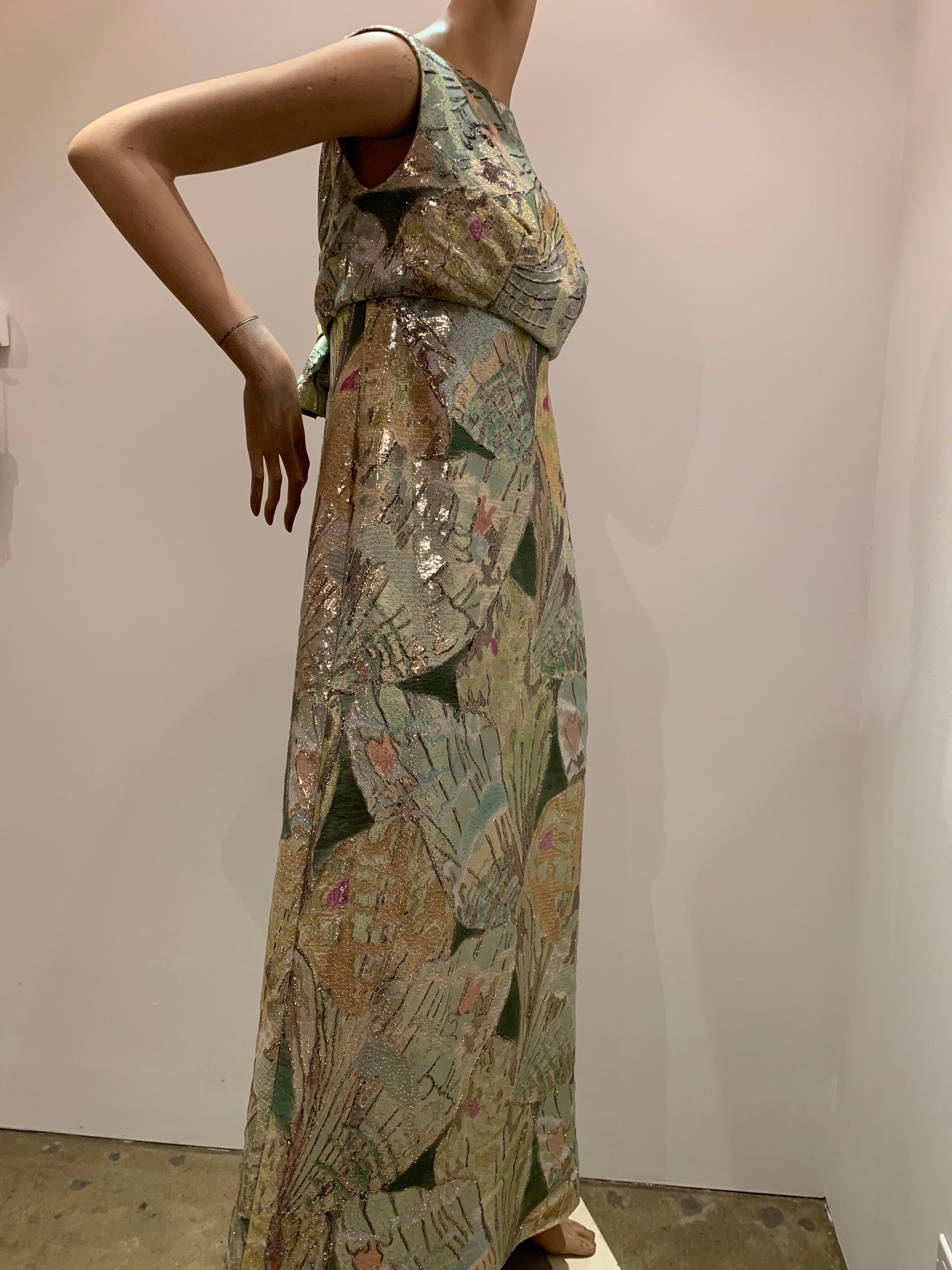 1960s Rochá  Butterfly Wing Patterned Lamé Brocade Empire Evening Gown W/ Bow For Sale 5