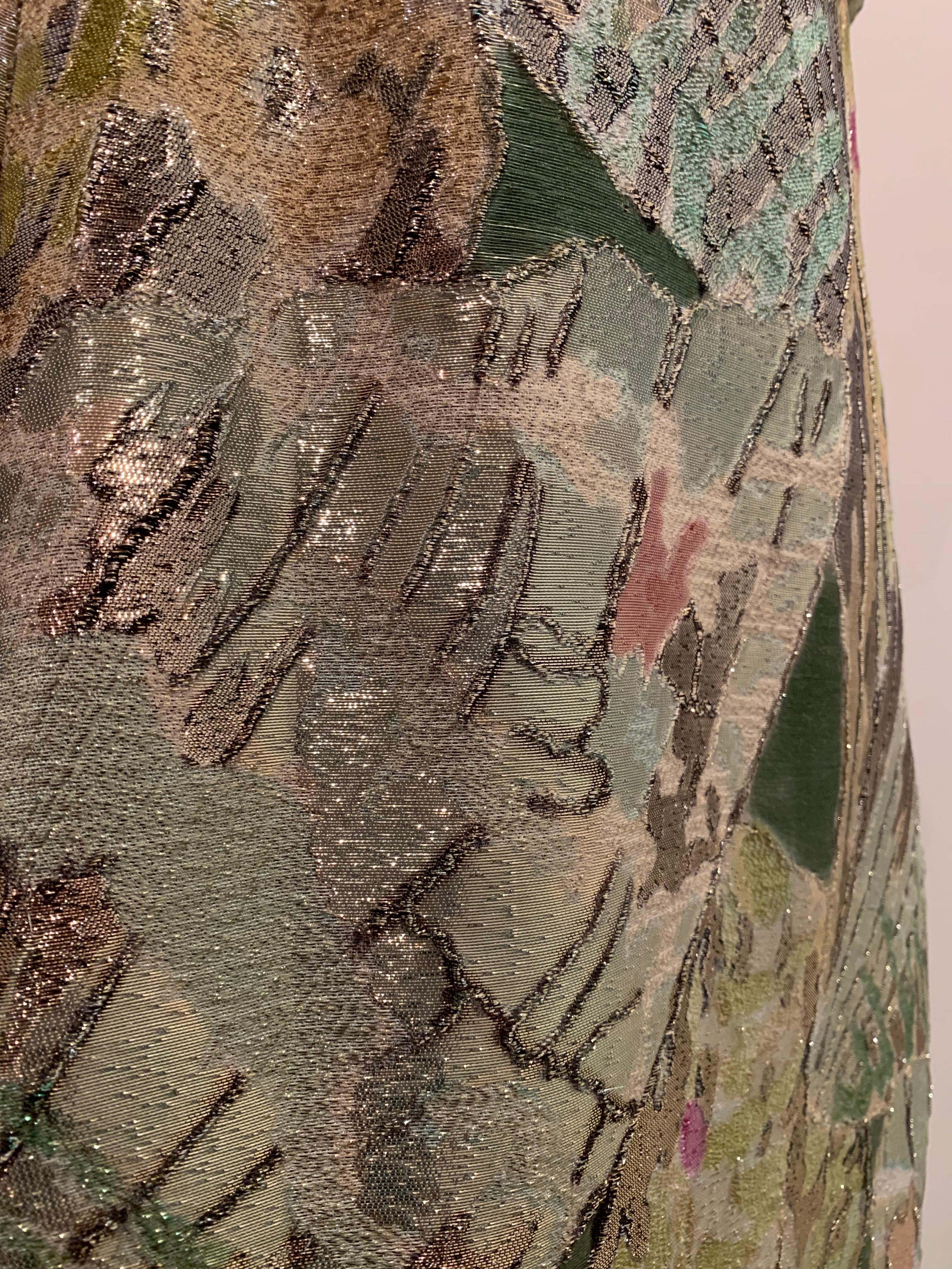 1960s Rochá  Butterfly Wing Patterned Lamé Brocade Empire Evening Gown W/ Bow 6