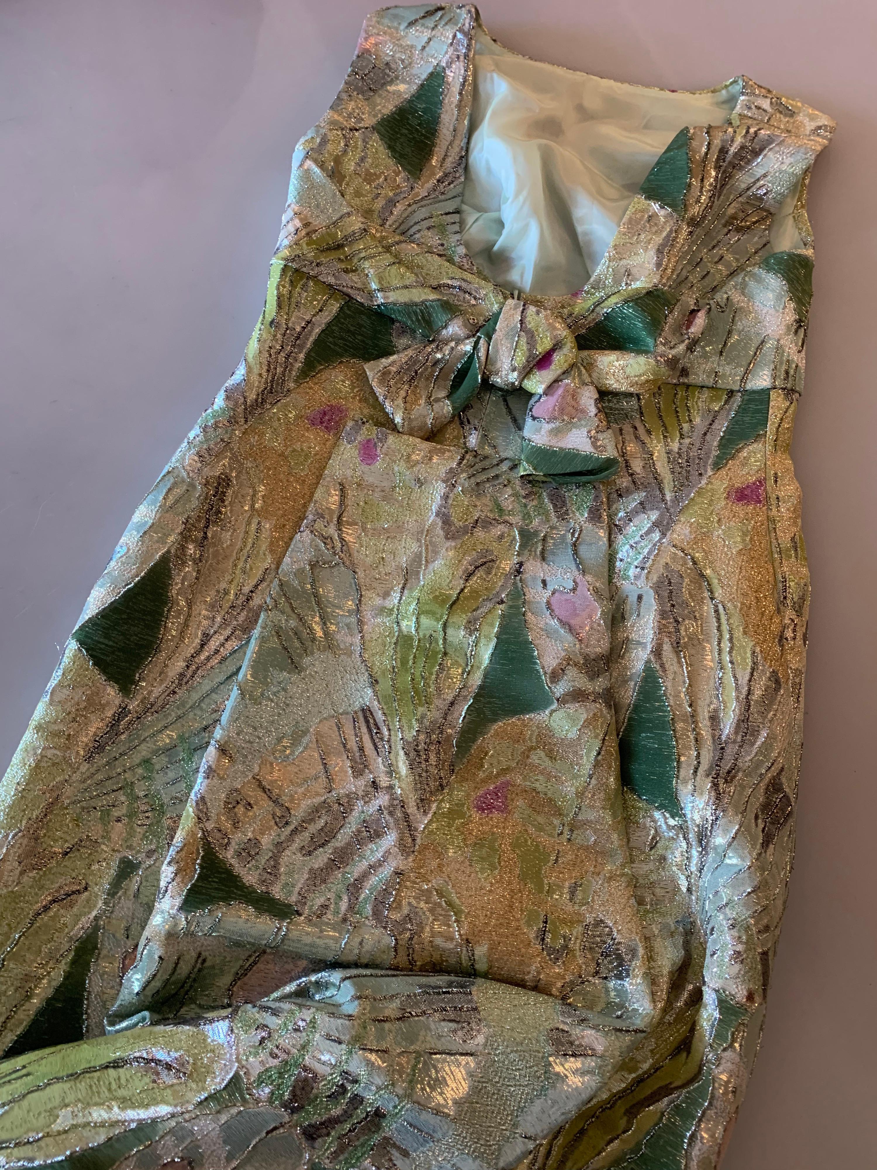 1960s Rochá  Butterfly Wing Patterned Lamé Brocade Empire Evening Gown W/ Bow 7