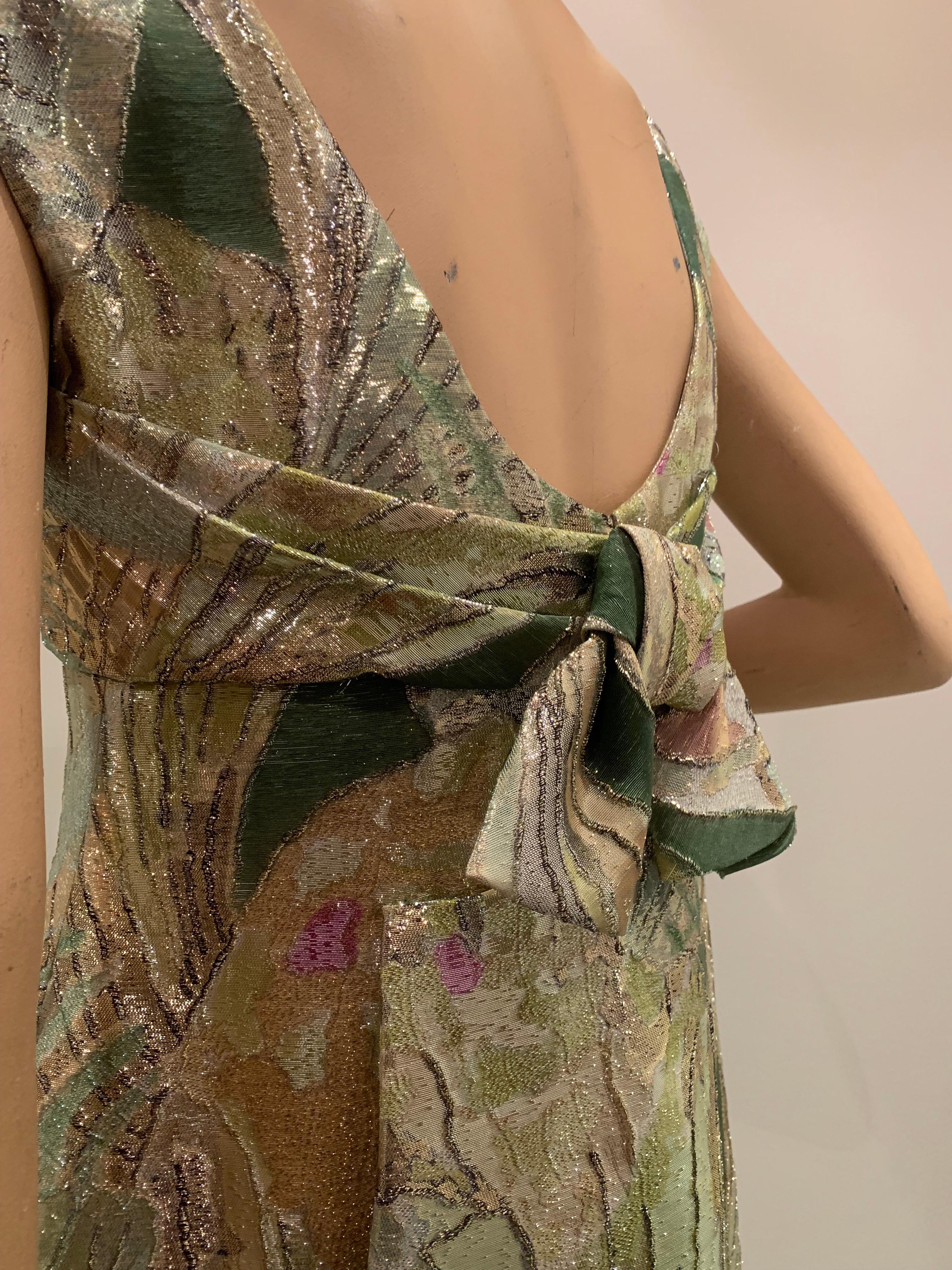 1960s Rochá  Butterfly Wing Patterned Lamé Brocade Empire Evening Gown W/ Bow In Excellent Condition In Gresham, OR