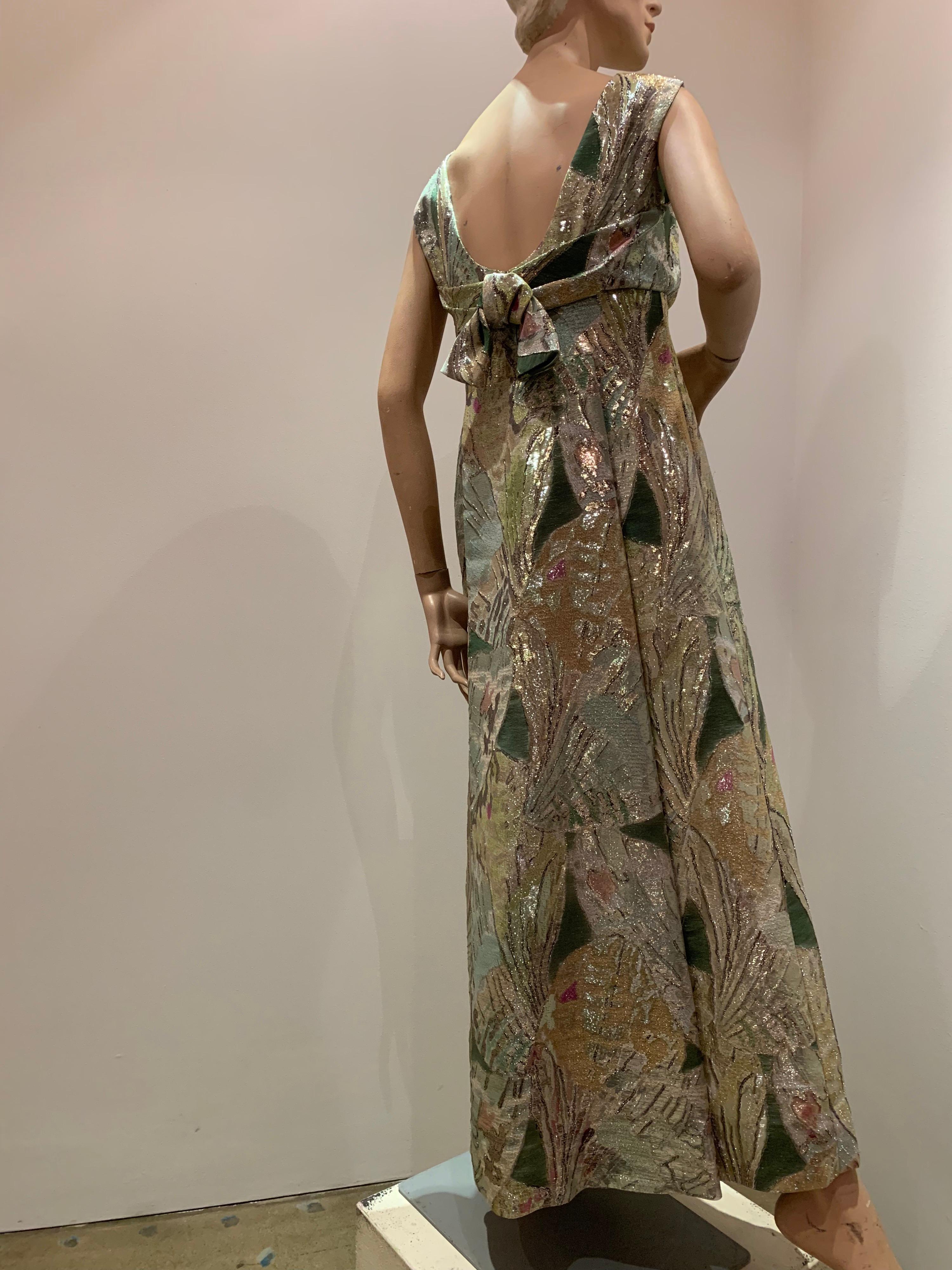 Women's 1960s Rochá  Butterfly Wing Patterned Lamé Brocade Empire Evening Gown W/ Bow For Sale