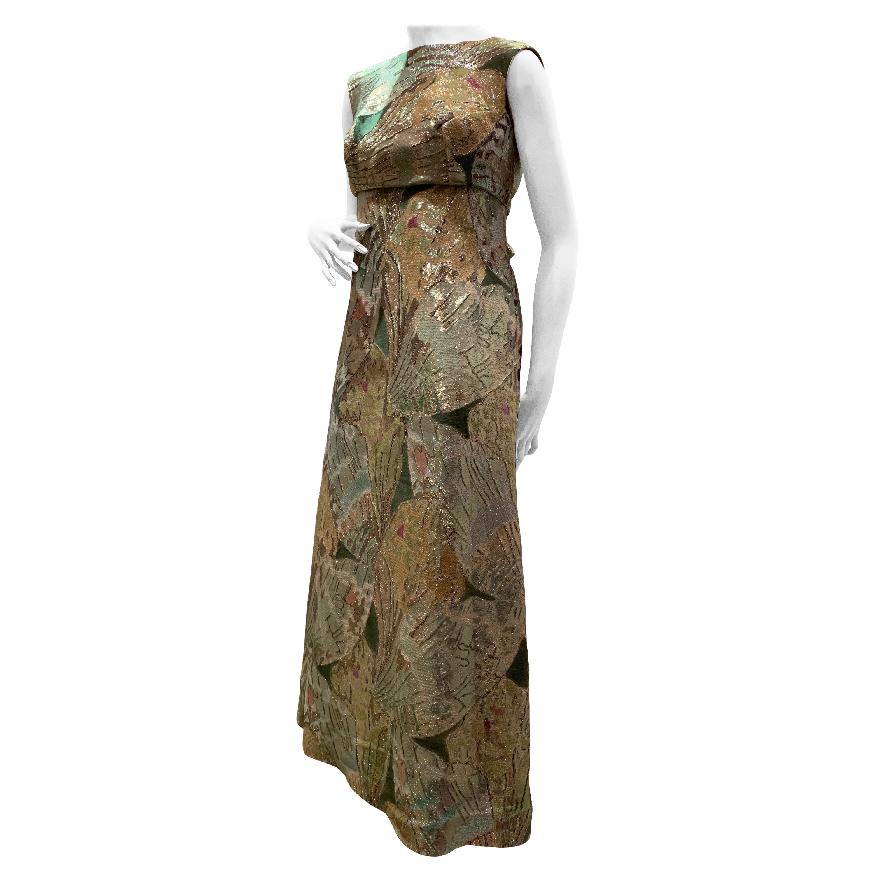 1960s Rochá  Butterfly Wing Patterned Lamé Brocade Empire Evening Gown W/ Bow For Sale