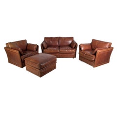 1960s Roche Bobois Chestnut Leather Salon Set with Brass Detail
