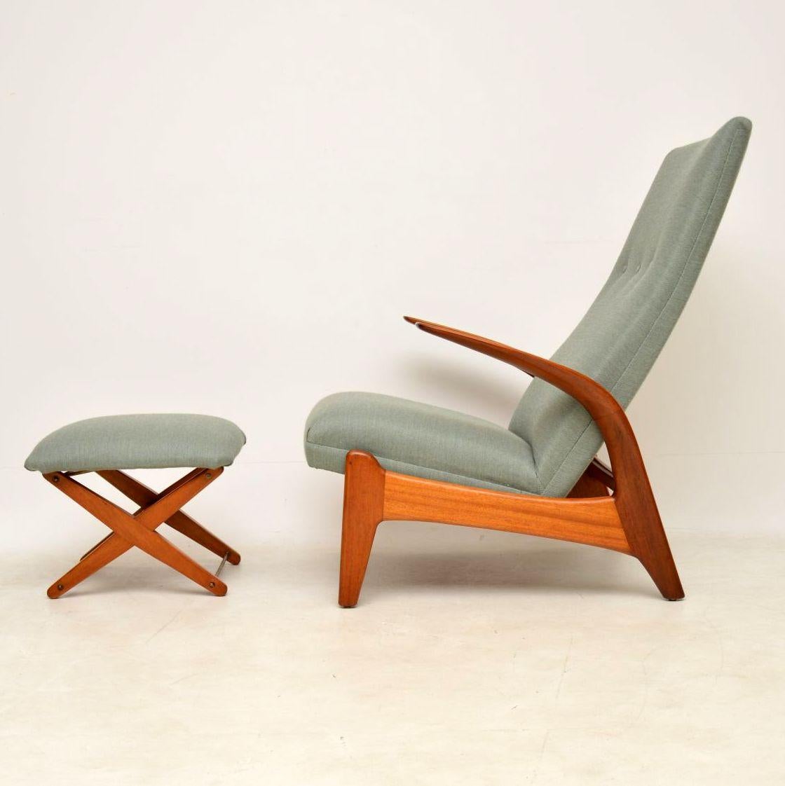 Fabric 1960s Rock ‘n’ Rest Armchair and Stool by Rastad & Relling