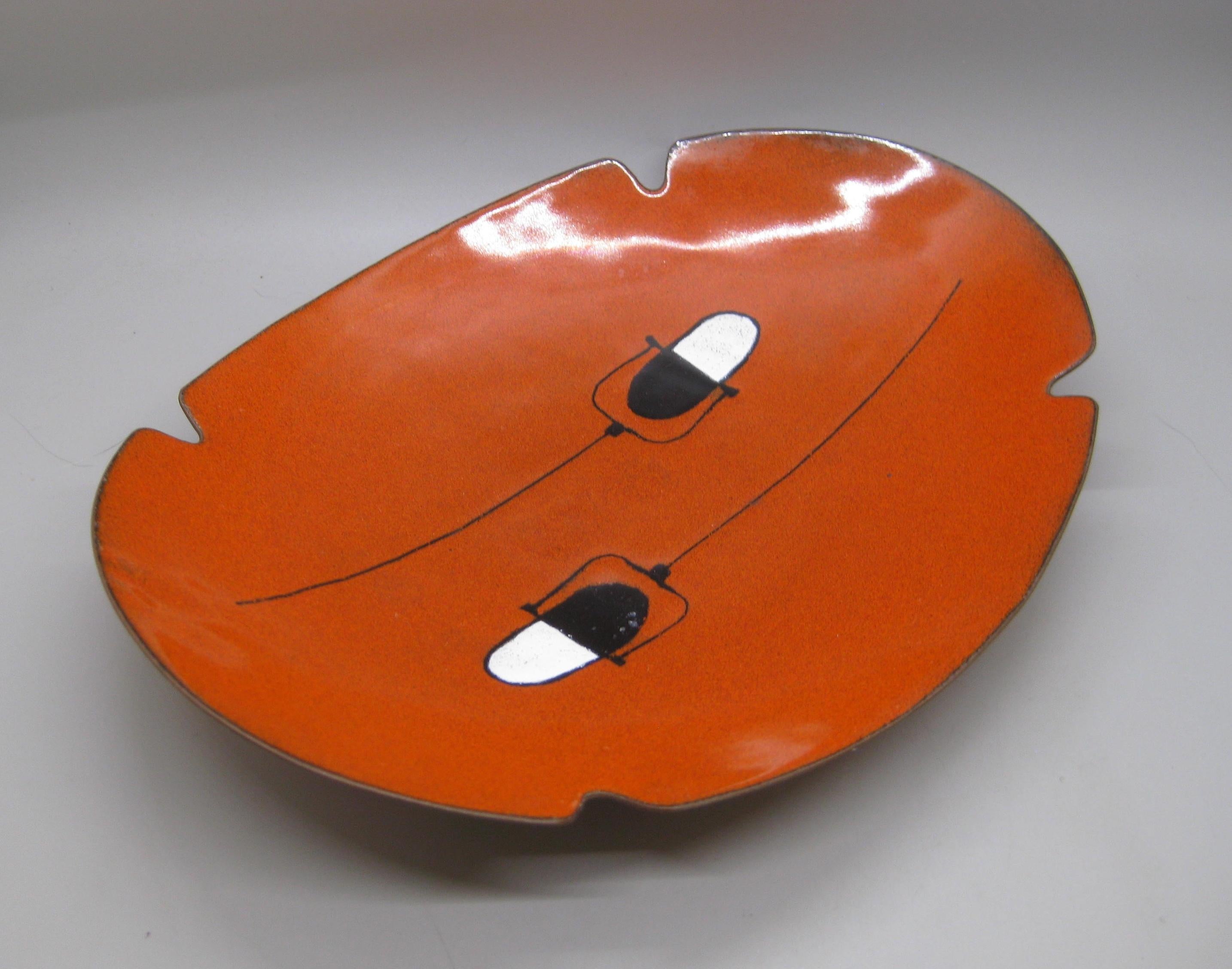 American 1960's Rock & Roll Music Microphone Enamel over Copper Abstract Dish Ashtray For Sale