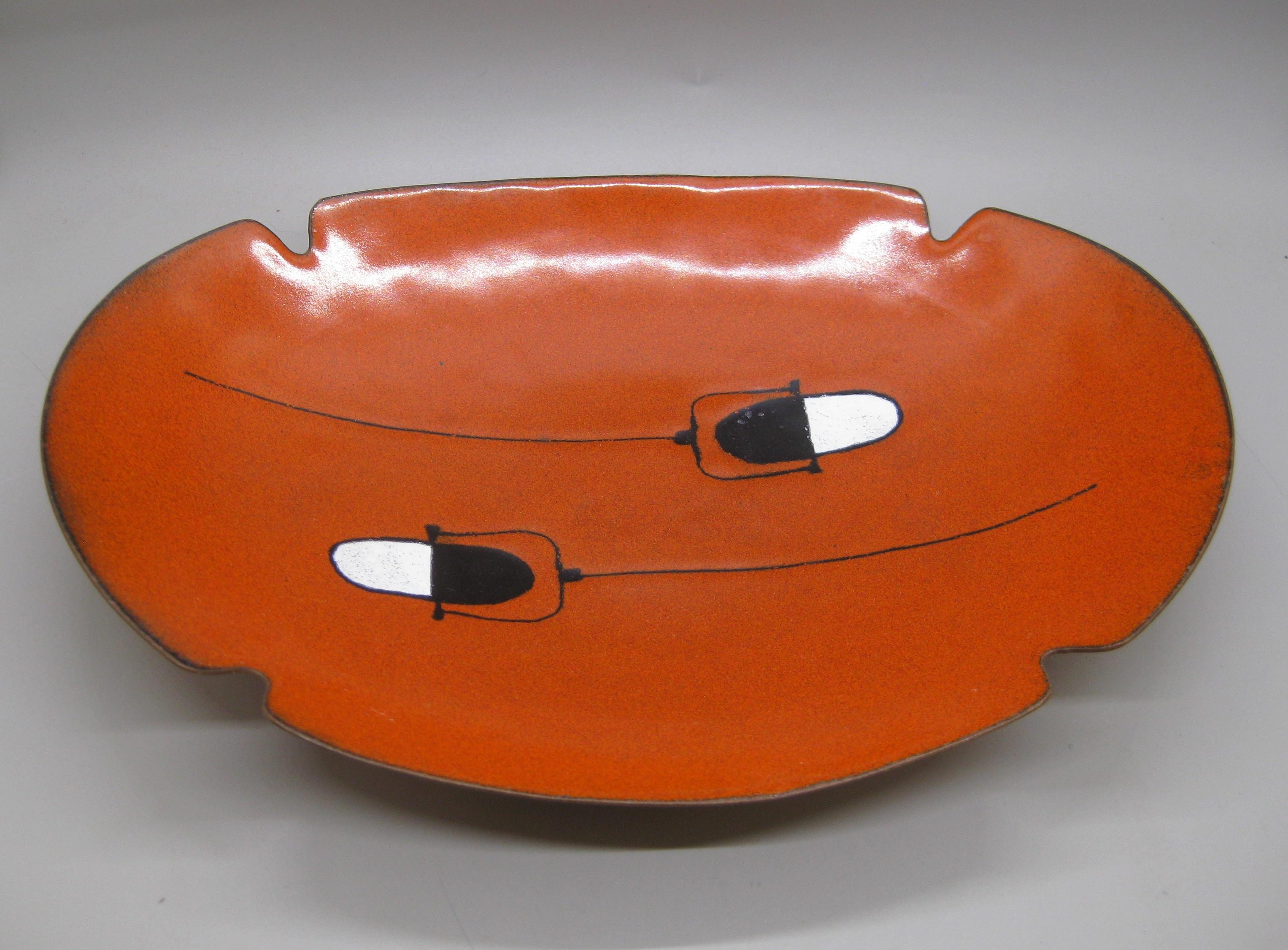 1960's Rock & Roll Music Microphone Enamel over Copper Abstract Dish Ashtray In Excellent Condition For Sale In San Diego, CA