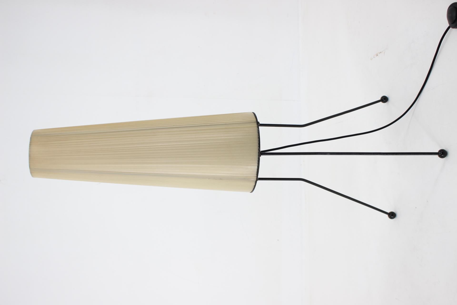 - iron legs 
- lamp shade made of plastic strips
- newly rewired 
- Height of lamp shade is 60cm and diameter 23cm