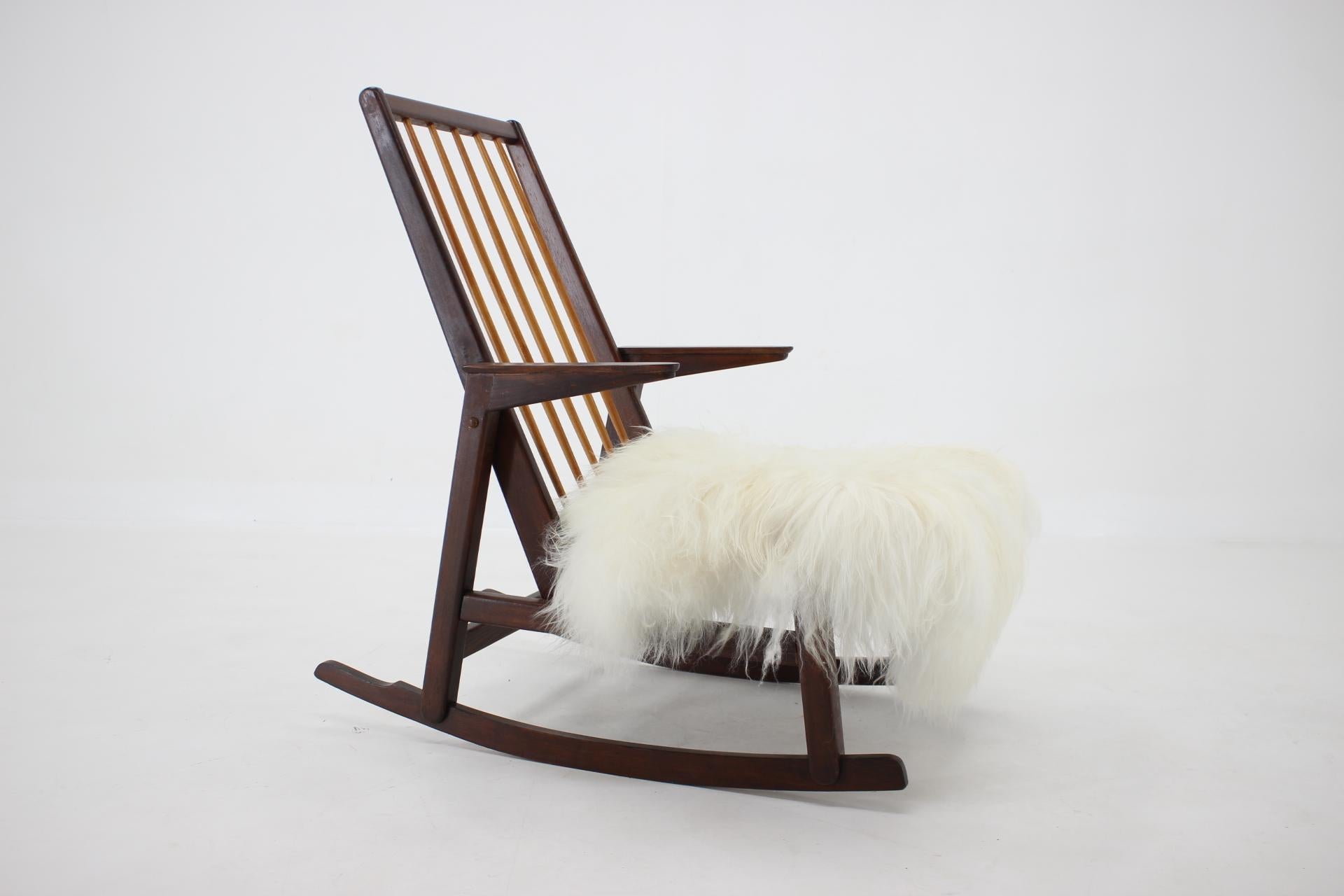 Sheepskin 1960s Rocking Chair by ULUV, Czechoslovakia For Sale