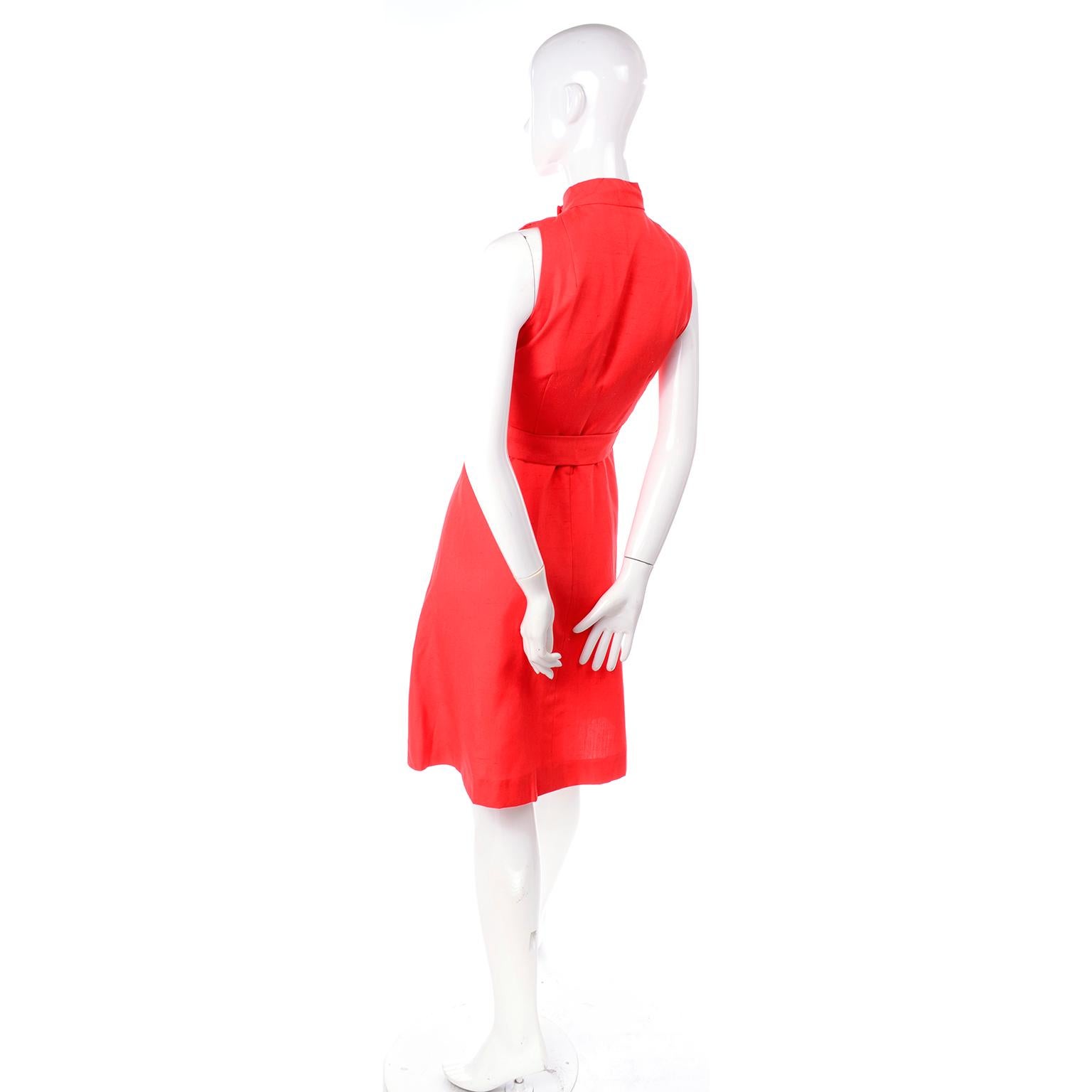Women's 1960s Rodrigues New W Tags Vintage Orange Red Silk Dress w Keyhole Opening For Sale