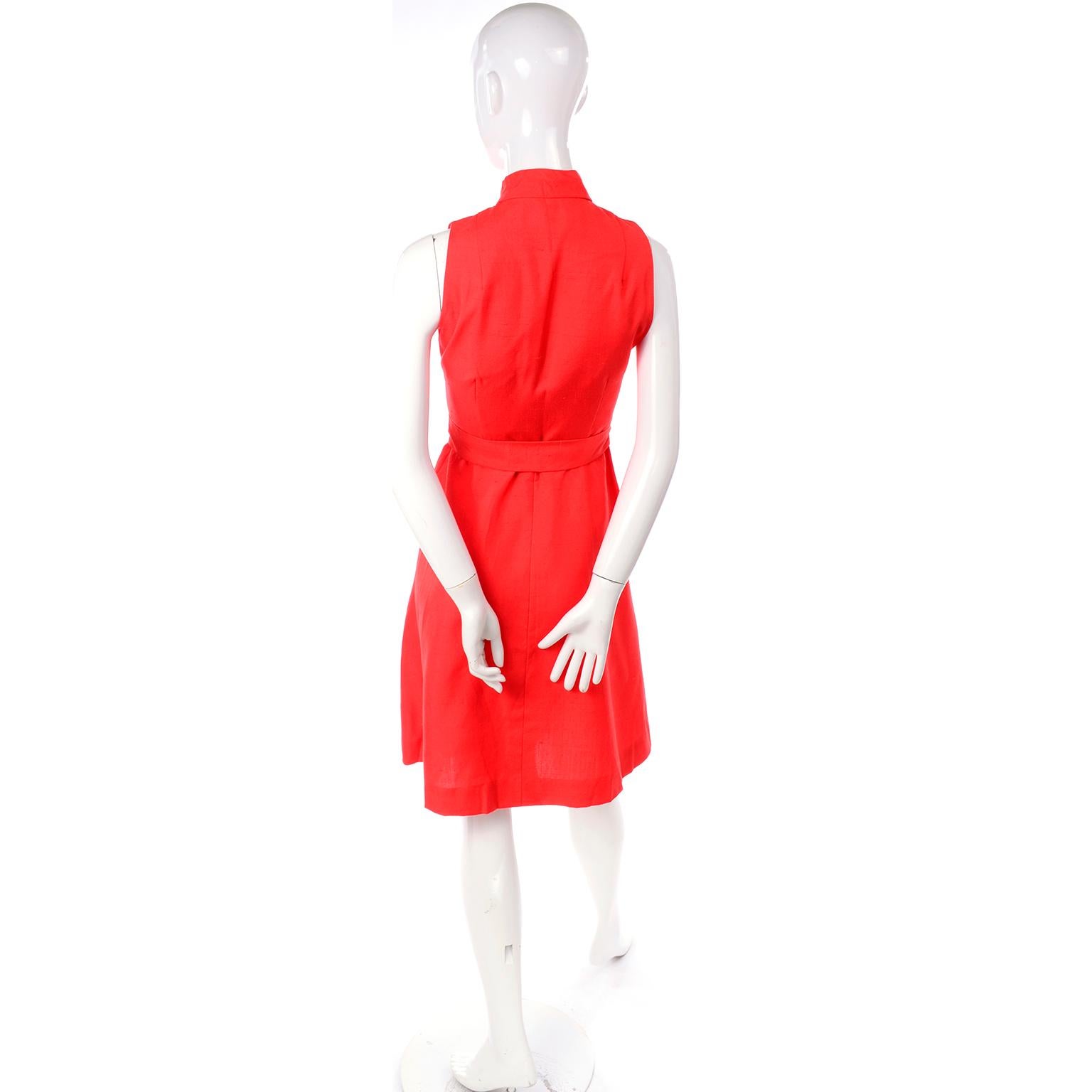 1960s Rodrigues New W Tags Vintage Orange Red Silk Dress w Keyhole Opening For Sale 1