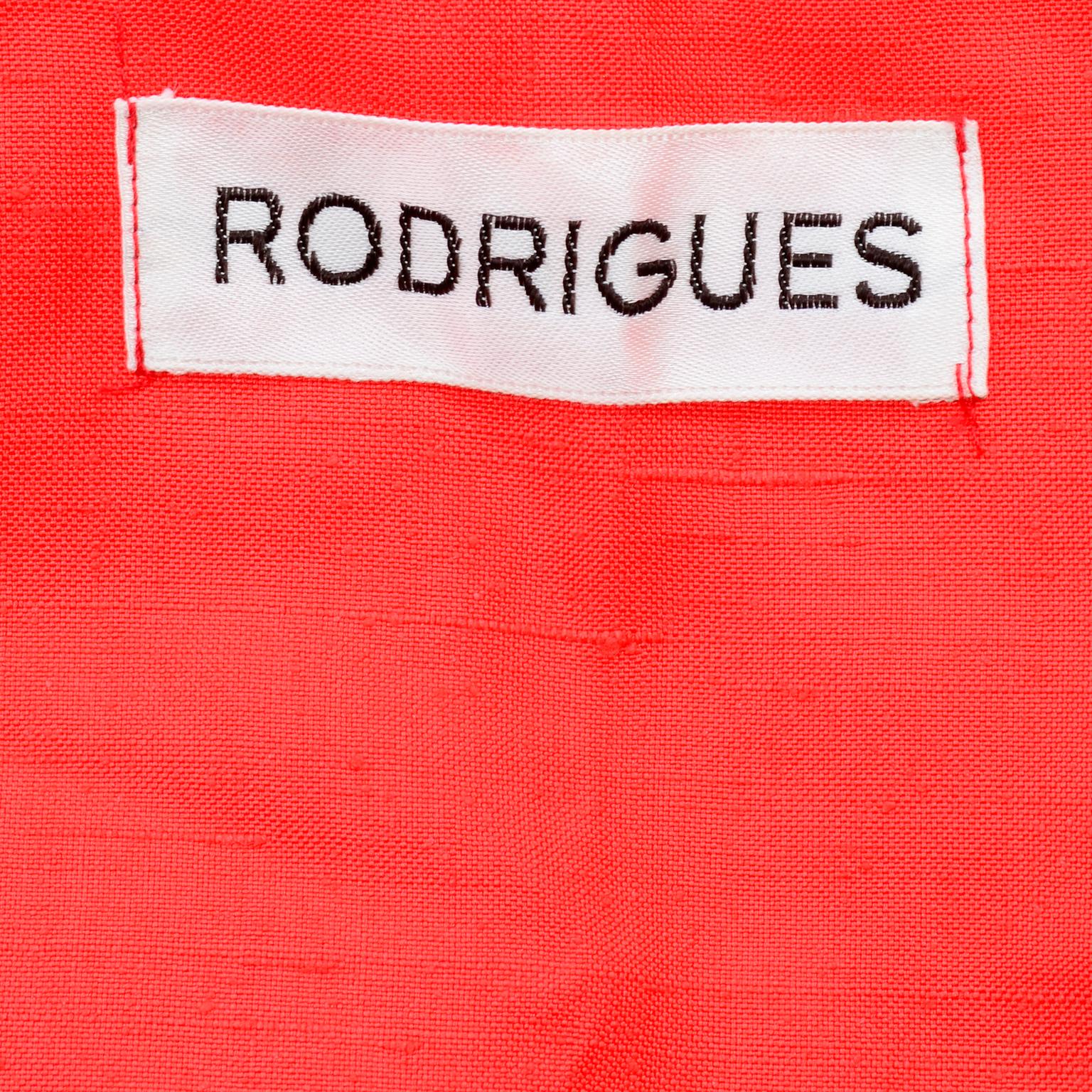 1960s Rodrigues New W Tags Vintage Orange Red Silk Dress w Keyhole Opening For Sale 4