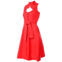 1960s Rodrigues New W Tags Vintage Orange Red Silk Dress w Keyhole Opening