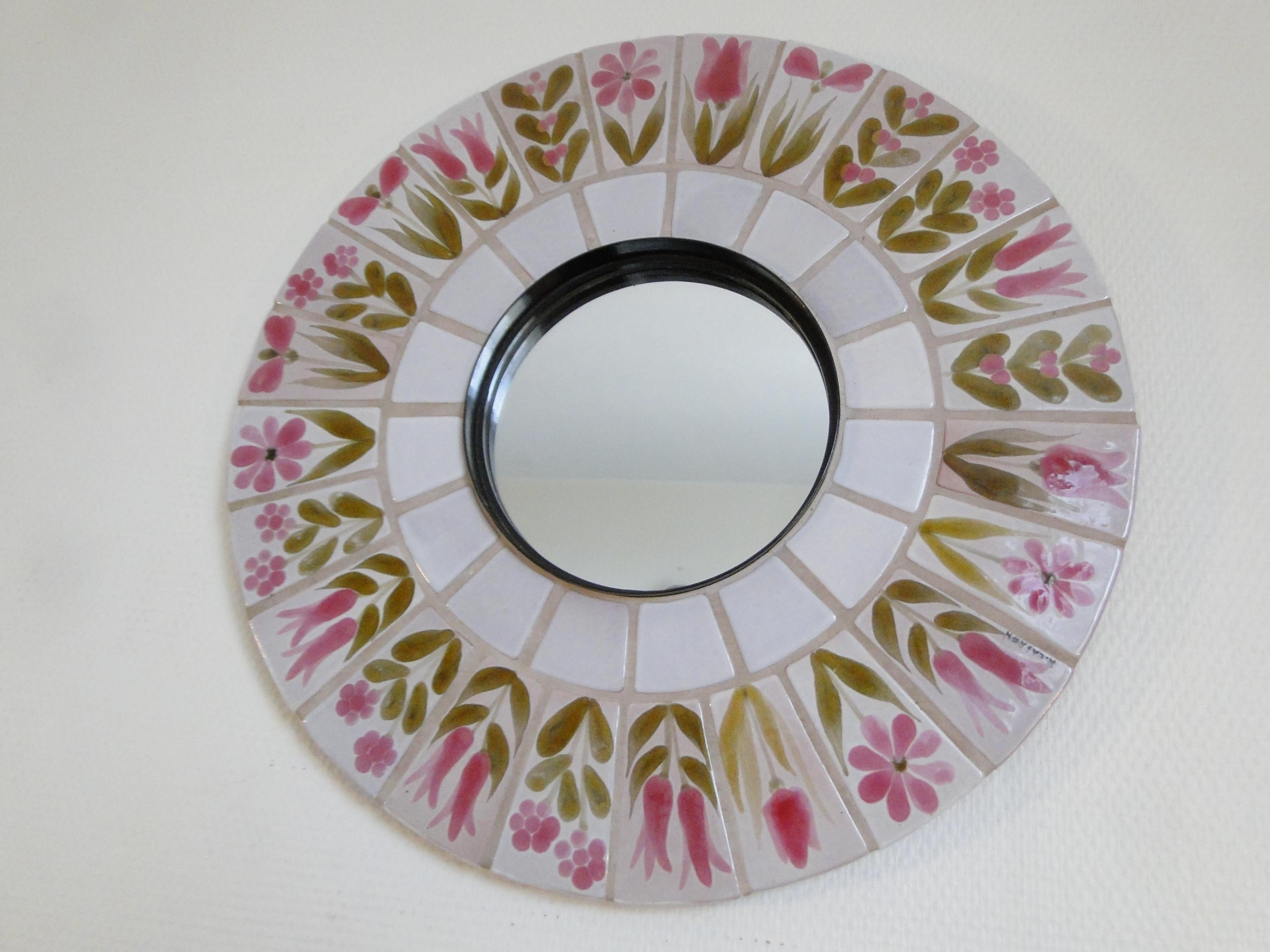  Roger Capron Mirror Signed French Round Ceramic  1