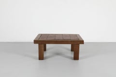 1960s Roger Capron Style Brutalist Oak Coffee Table, Red Ceramic Tiles