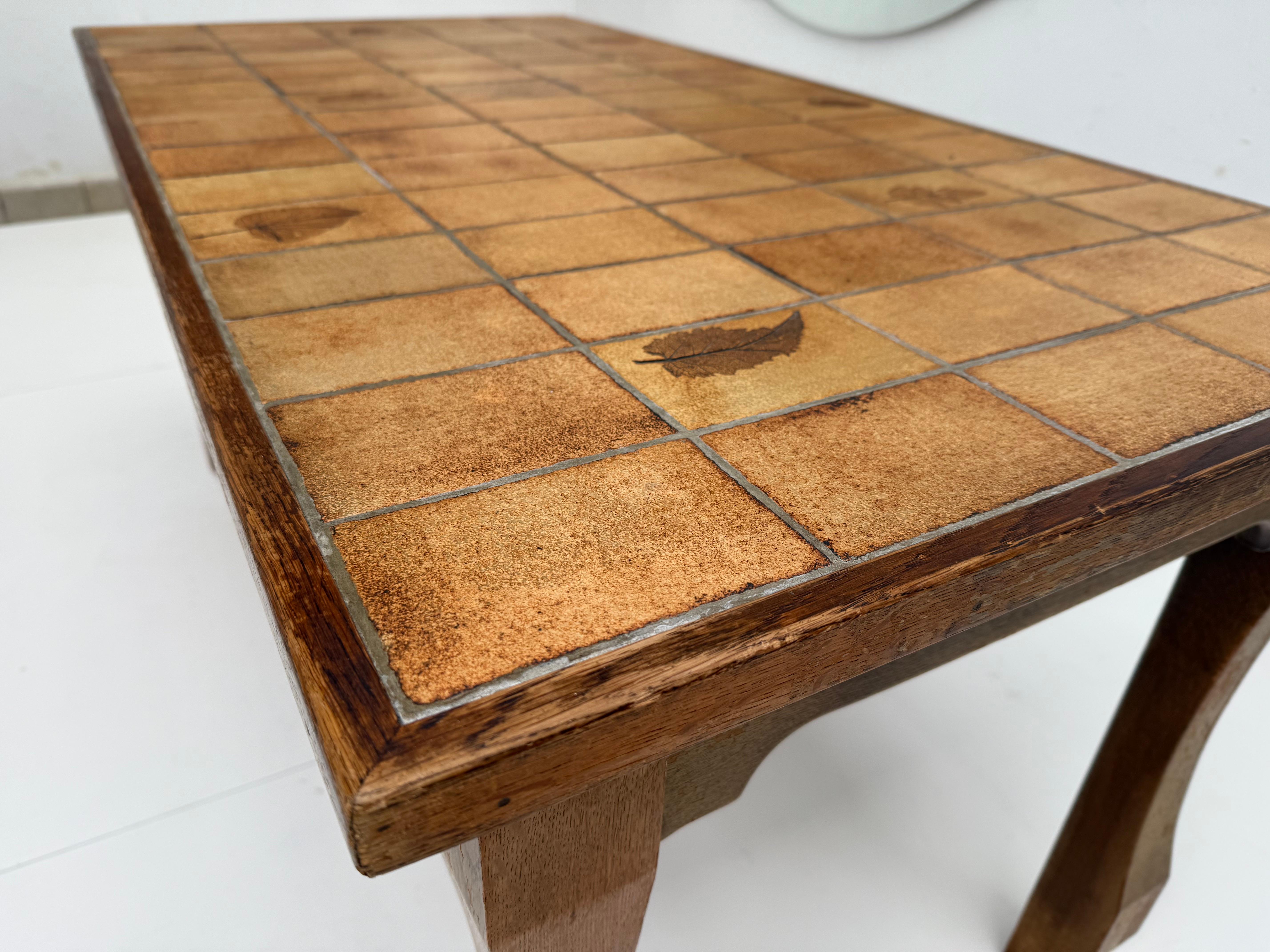 1960's Roger Capron Vallauris Ceramic Tiles & Oak Brutalist Table/Desk France For Sale 8