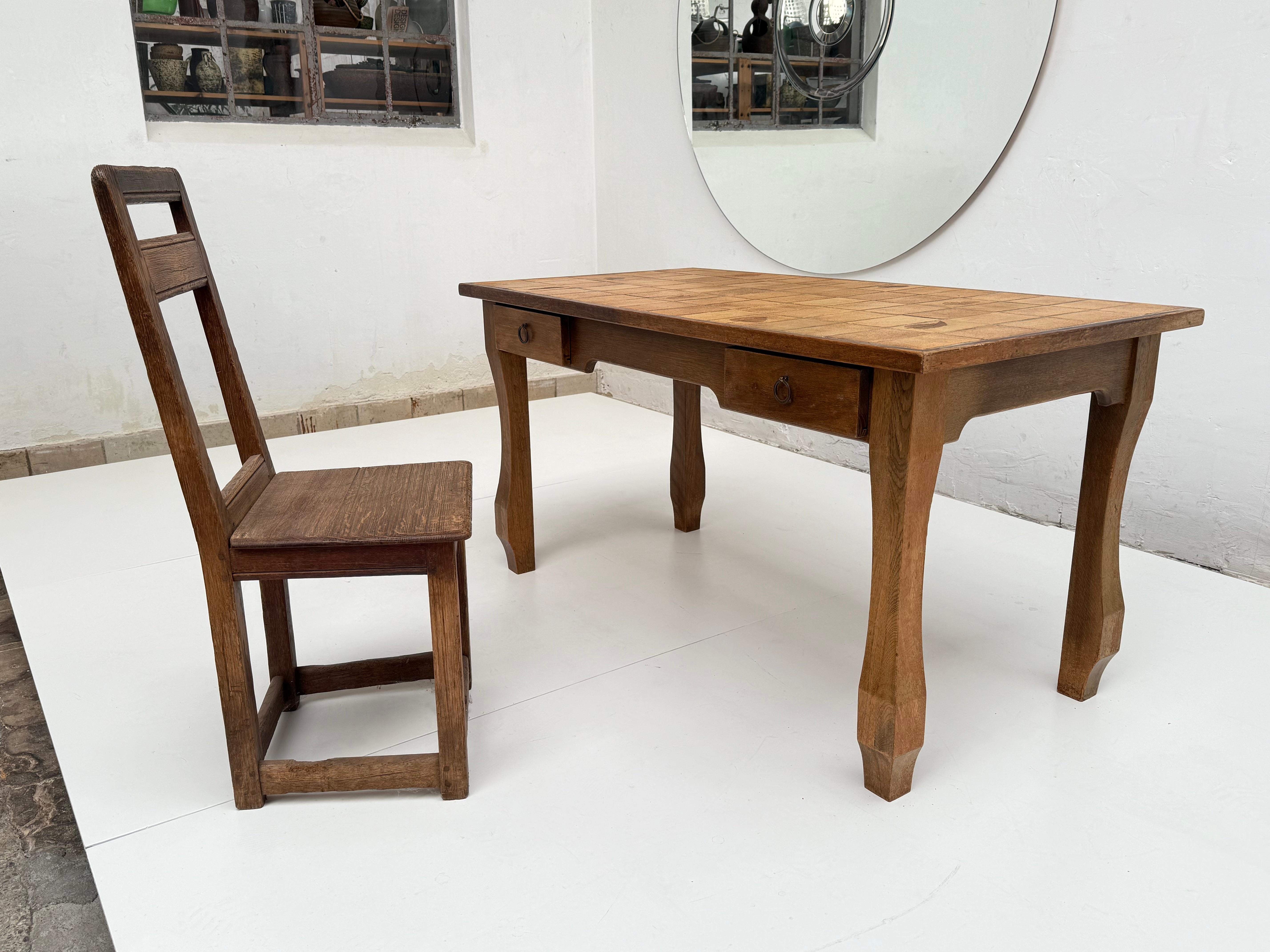 1960's Roger Capron Vallauris Ceramic Tiles & Oak Brutalist Table/Desk France For Sale 10