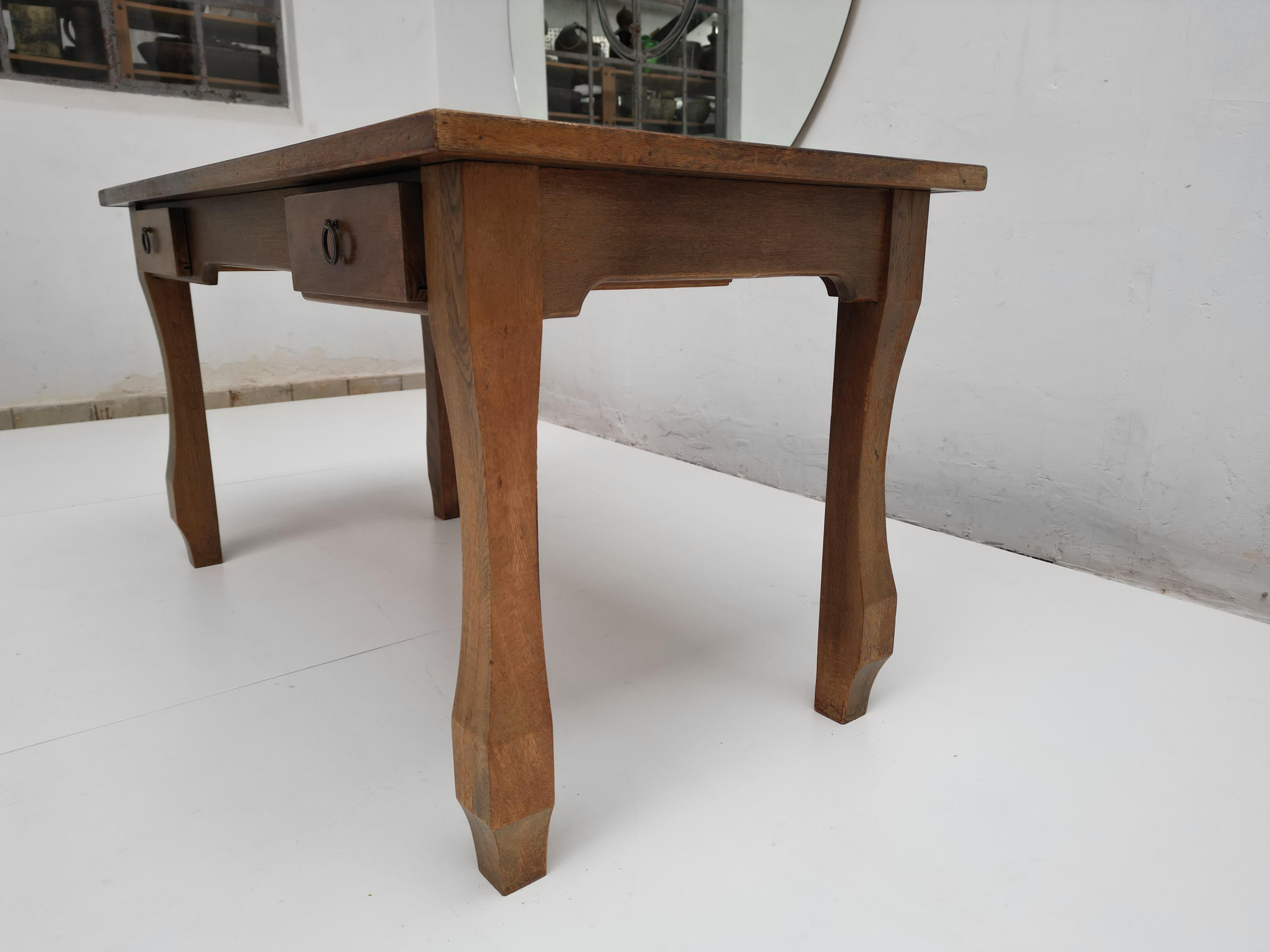 1960's French Brutalist Local Carpenter Crafted Solid Oak Table/Desk with Roger Capron Ceramic Herbaria Leave tiles produced by Vallauris 

The handcrafted tiles, which were produced for about 15 years - from the mid 1960s to the late 1970s - were