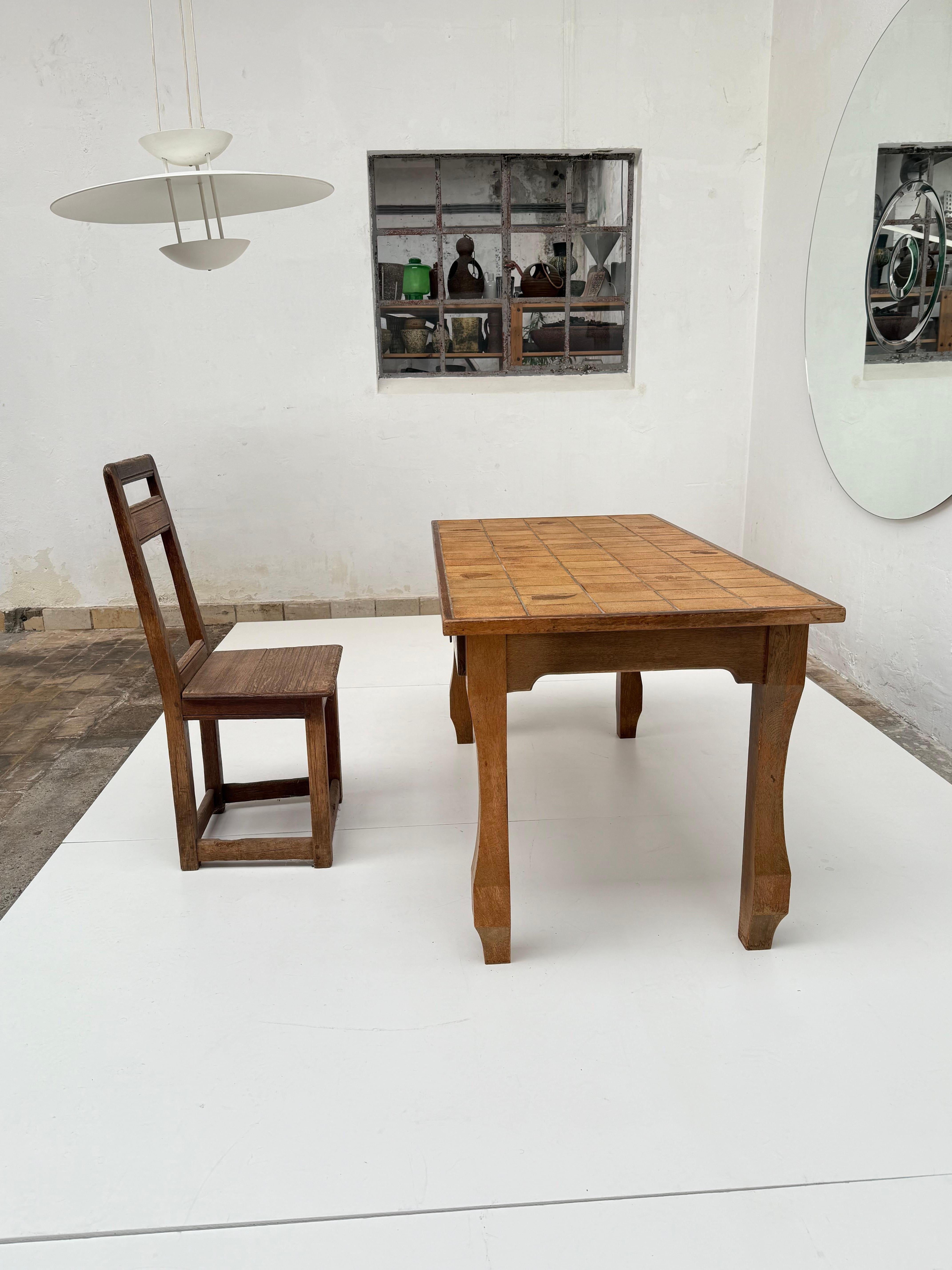 1960's Roger Capron Vallauris Ceramic Tiles & Oak Brutalist Table/Desk France For Sale 12