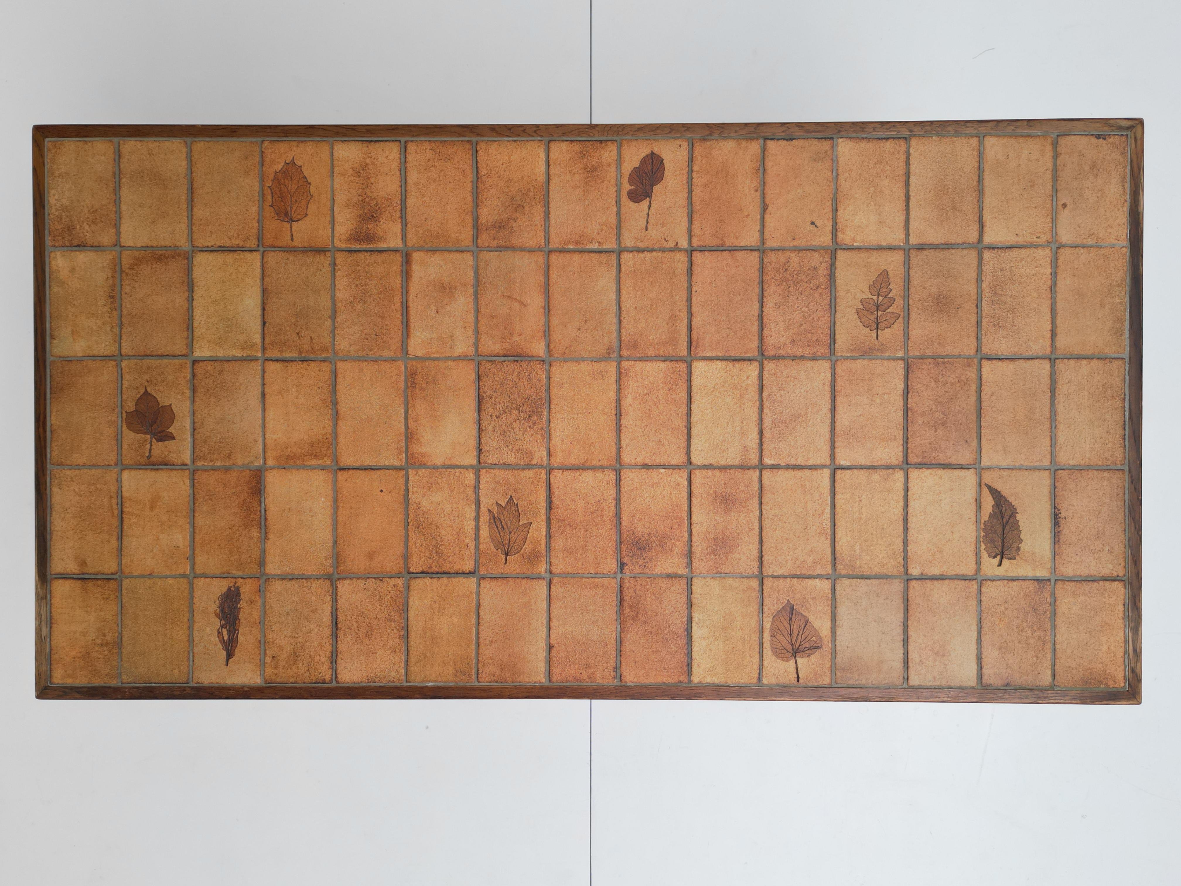 Mid-Century Modern 1960's Roger Capron Vallauris Ceramic Tiles & Oak Brutalist Table/Desk France For Sale