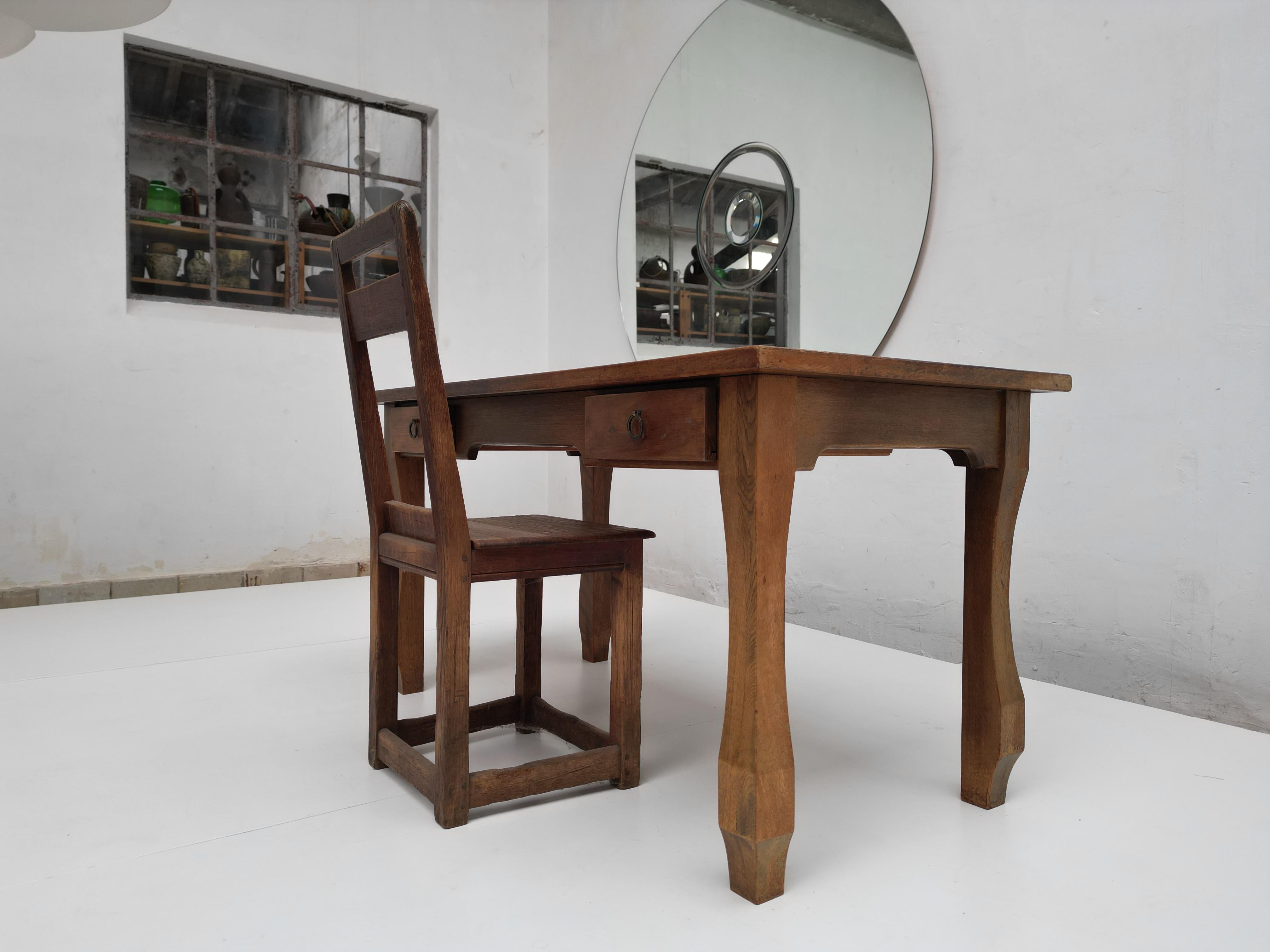 Carved 1960's Roger Capron Vallauris Ceramic Tiles & Oak Brutalist Table/Desk France For Sale