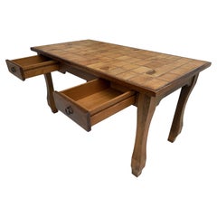 1960's Roger Capron Vallauris Ceramic Tiles & Oak Brutalist Table/Desk France