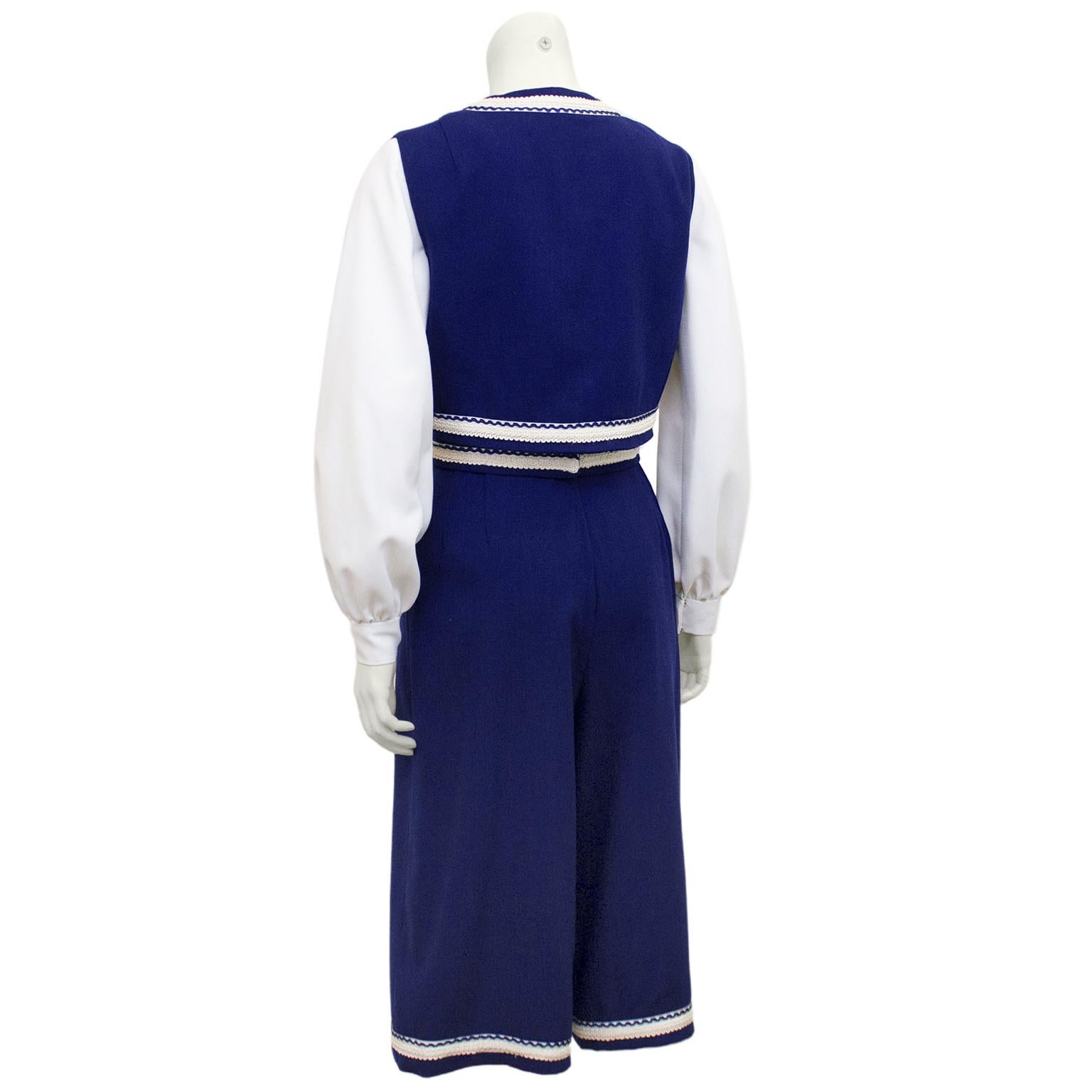 Purple 1960s Roger Frères Blue and White Culotte Ensemble For Sale