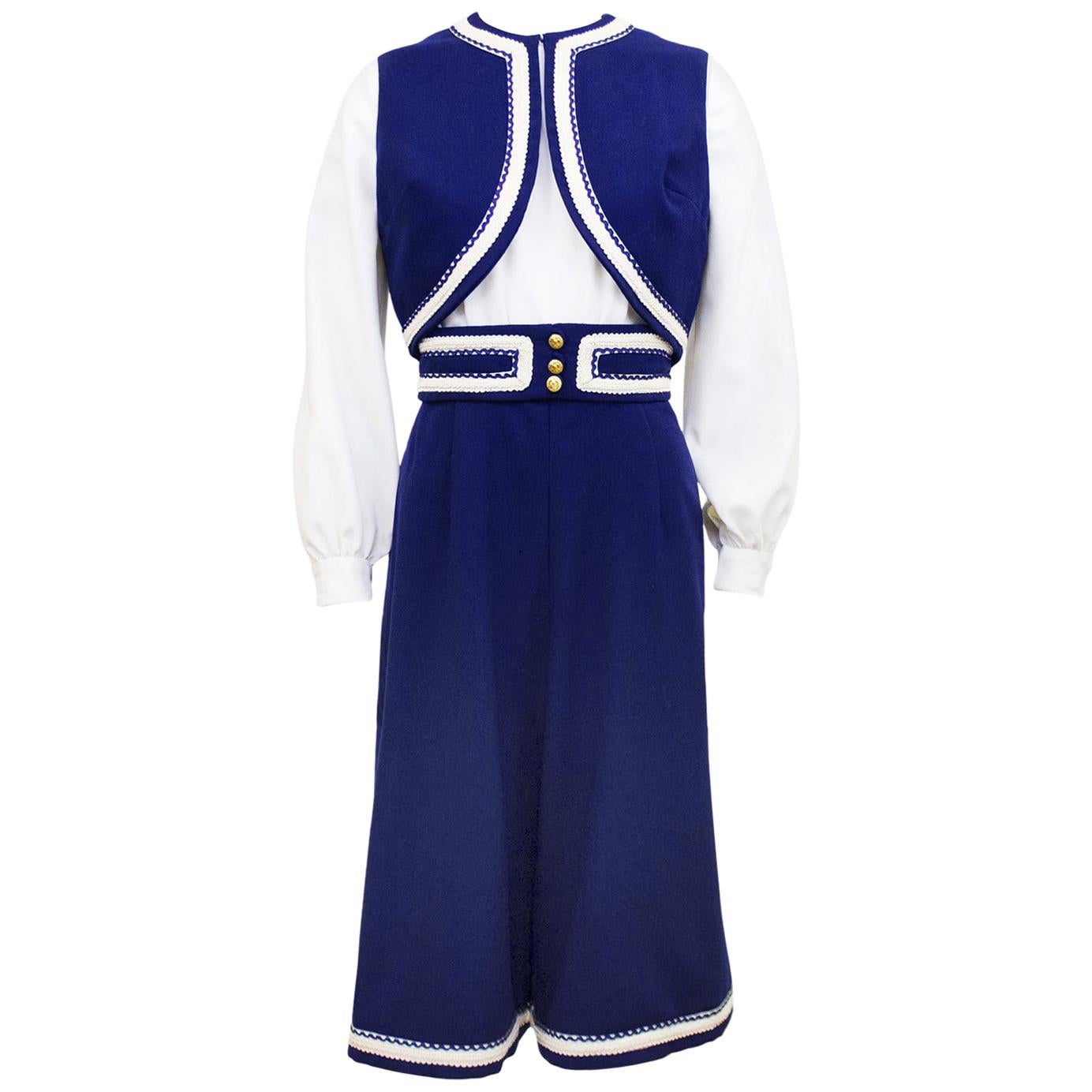 1960s Roger Frères Blue and White Culotte Ensemble