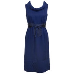 1960s Roger Frères Navy Blue Silk Chiffon Cocktail Dress
