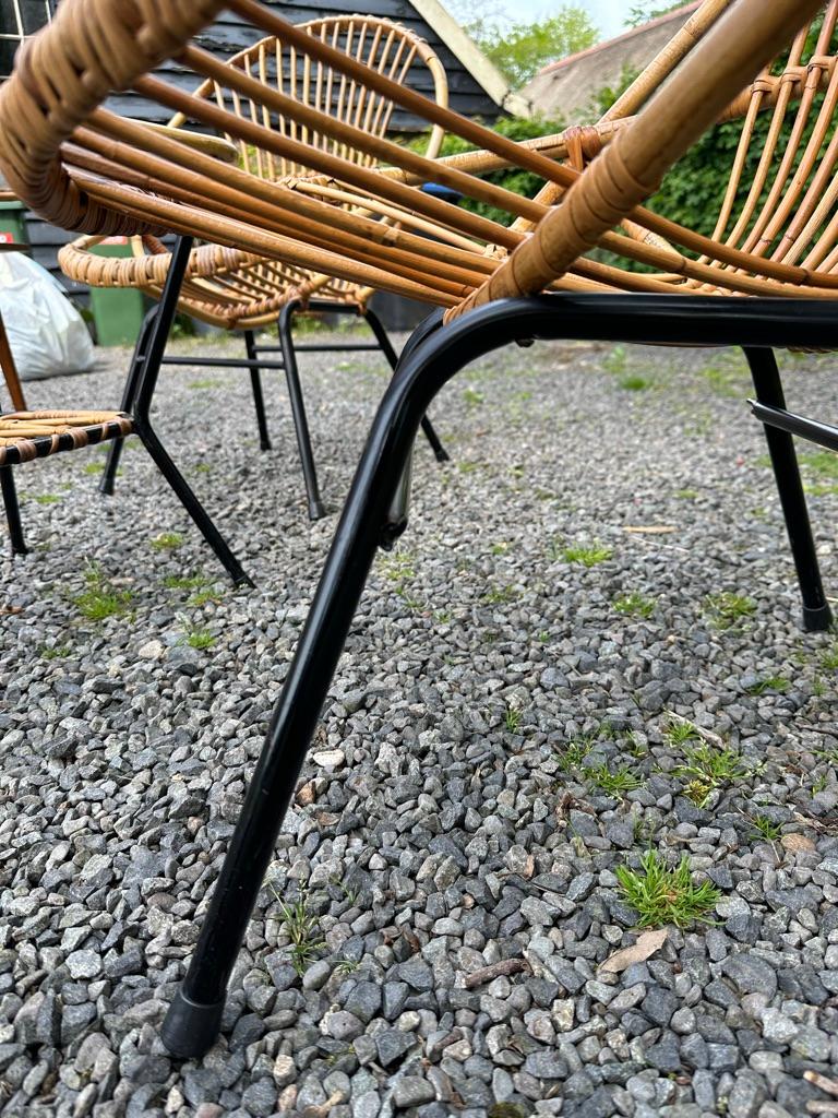 1960s Rohé Noordwolde Dutch Patio/Glashouse Set, 2 Rattan Chairs and Table For Sale 7