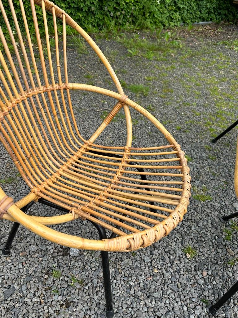 1960s Rohé Noordwolde Dutch Patio/Glashouse Set, 2 Rattan Chairs and Table For Sale 11