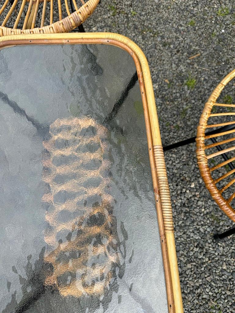 1960s Rohé Noordwolde Dutch Patio/Glashouse Set, 2 Rattan Chairs and Table For Sale 1