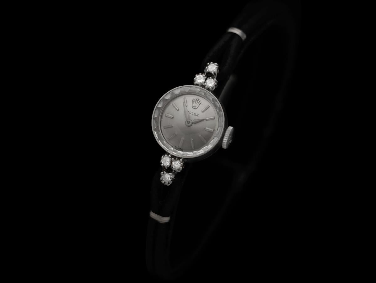 1960's Rolex Ladies 14K White Gold & Diamond Dress Watch In Excellent Condition For Sale In Suwanee, GA