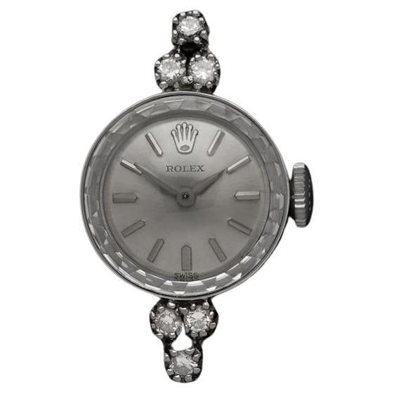 1960's Rolex Ladies 14K White Gold & Diamond Dress Watch For Sale