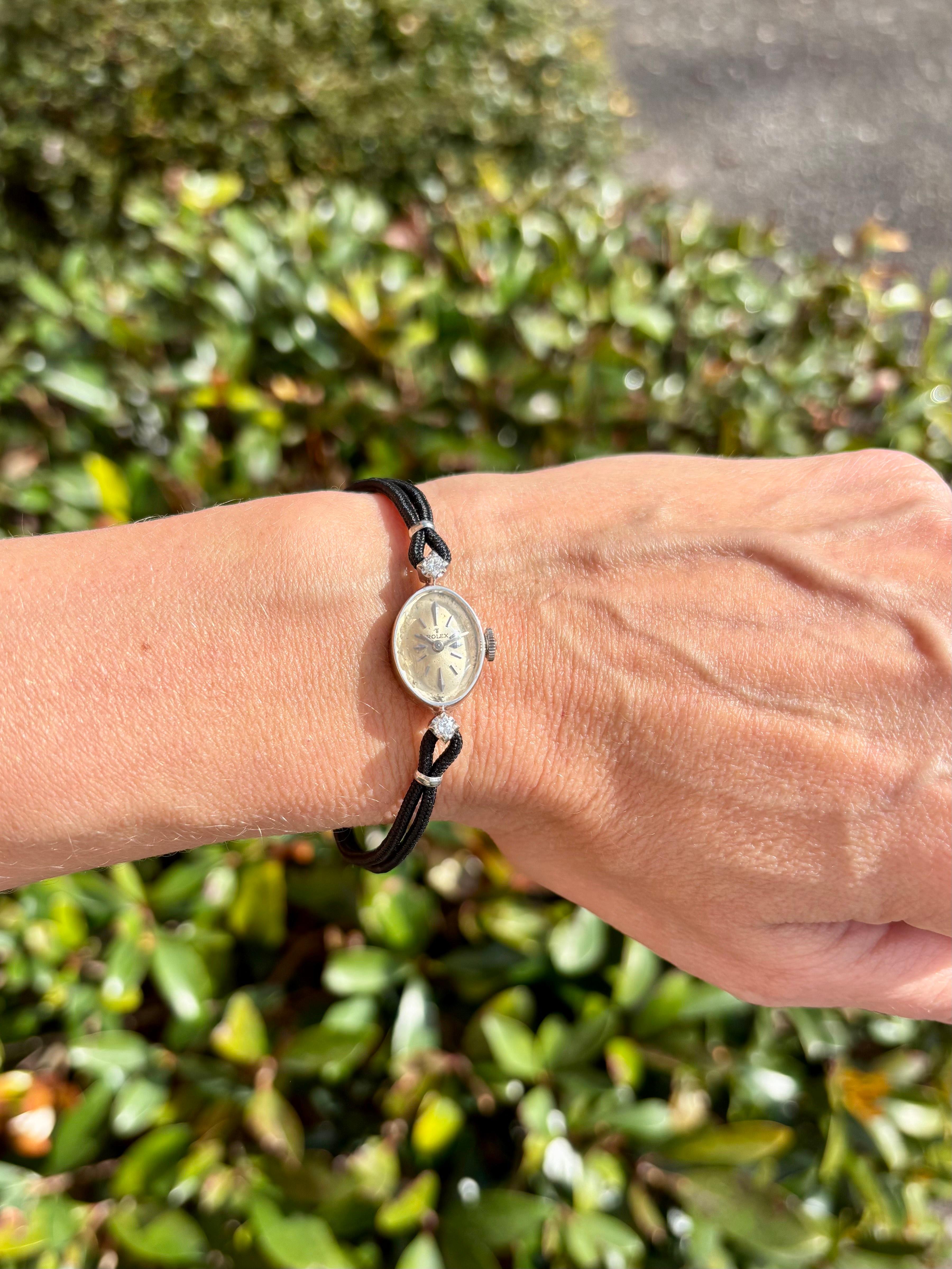 1960's Rolex Ladies Dress Watch, Silver Dial - 14K White Gold & Diamonds 5