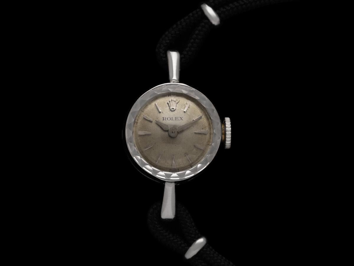 Rolex Dress Watch da donna del 1960, quadrante argento - oro bianco 14 carati in vendita 8